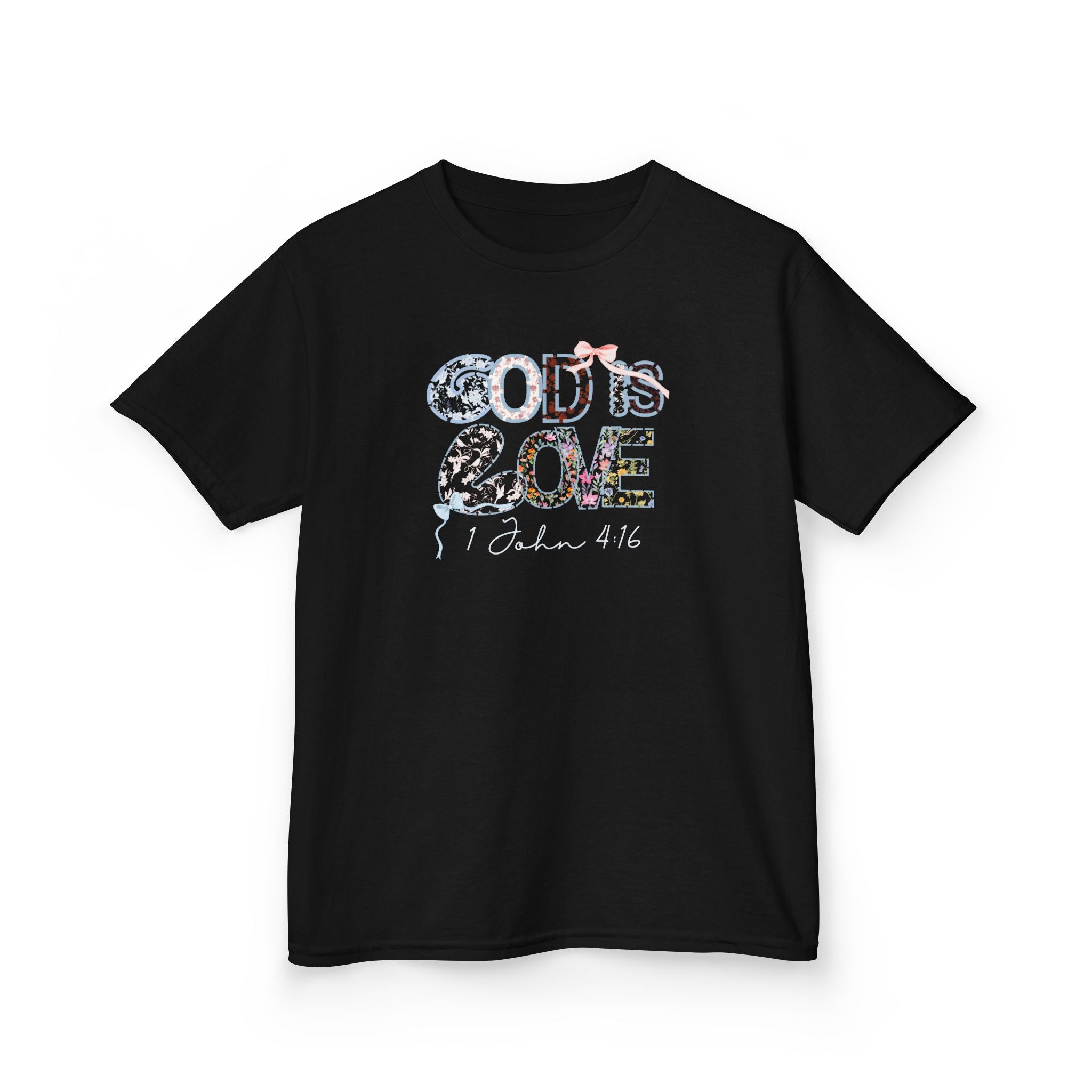 Kids T‑Shirt — "God Is Love" Floral 1 John 4:16 Christian Tee