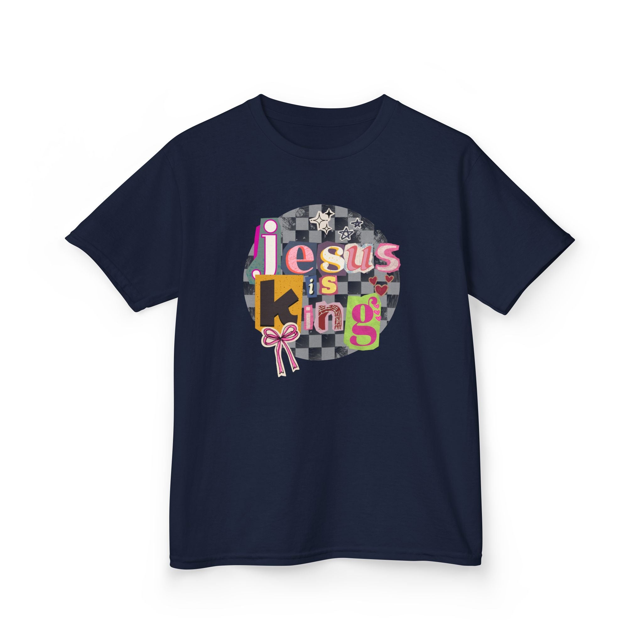 Kids Tee — "Jesus is King" Colorful ransom note Faith T-Shirt
