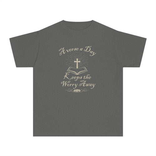 Youth Tee — “A verse a Day Keeps the Worry Away” Christian Bible Kids Shirt