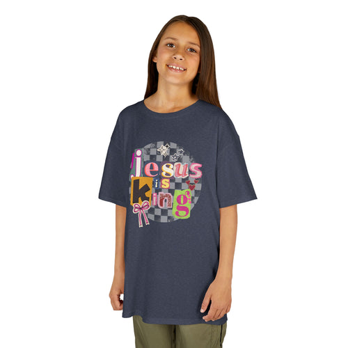 Kids Tee — "Jesus is King" Colorful ransom note Faith T-Shirt