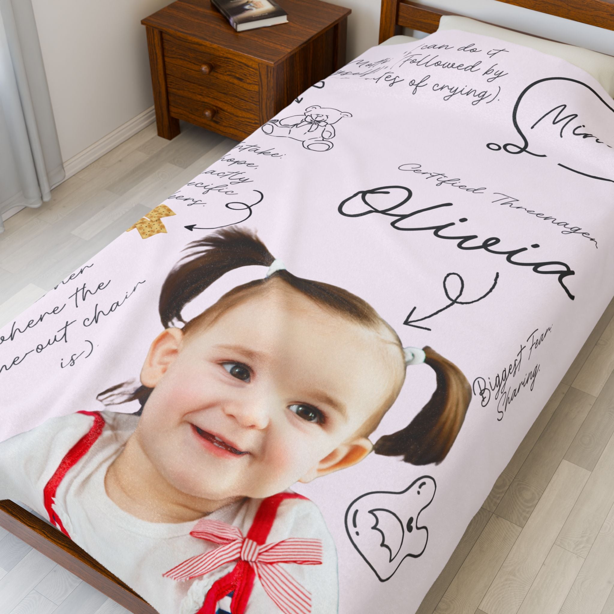 Personalized Photo Name Pink Toddler Personality Blanket