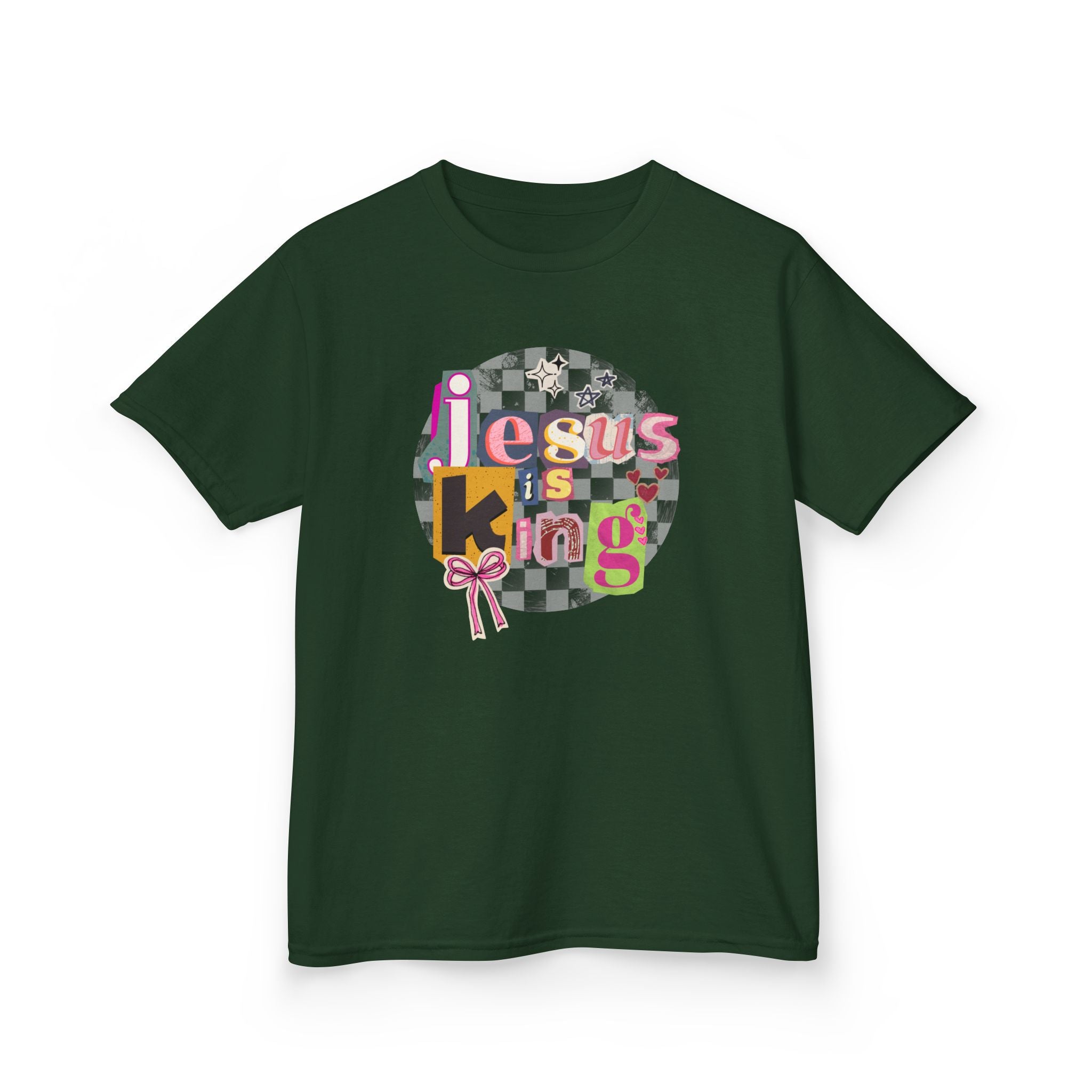 Kids Tee — "Jesus is King" Colorful ransom note Faith T-Shirt