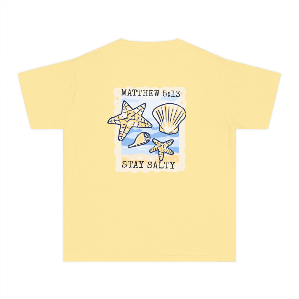 Youth Tee — "Stay Salty" Sea Shells Matthew 5:13 Christian Beach Shirt