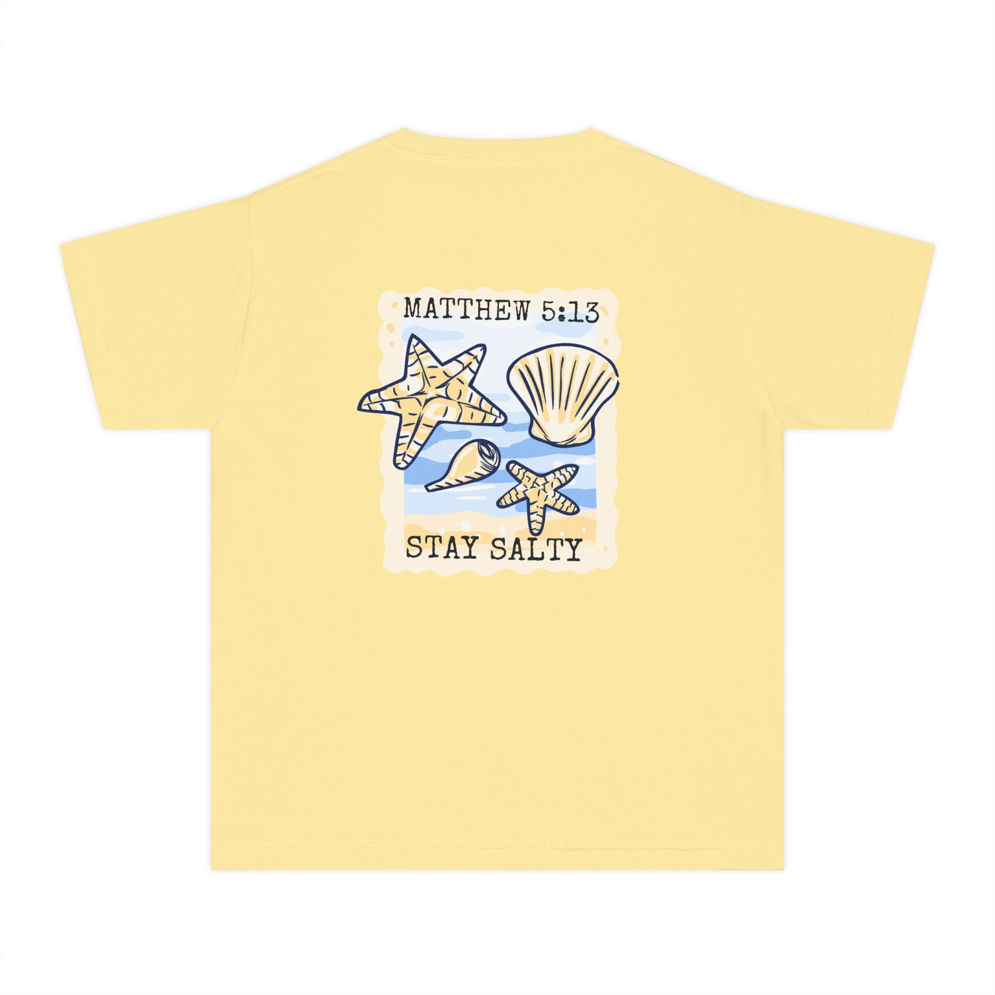 Youth Tee — "Stay Salty" Sea Shells Matthew 5:13 Christian Beach Shirt
