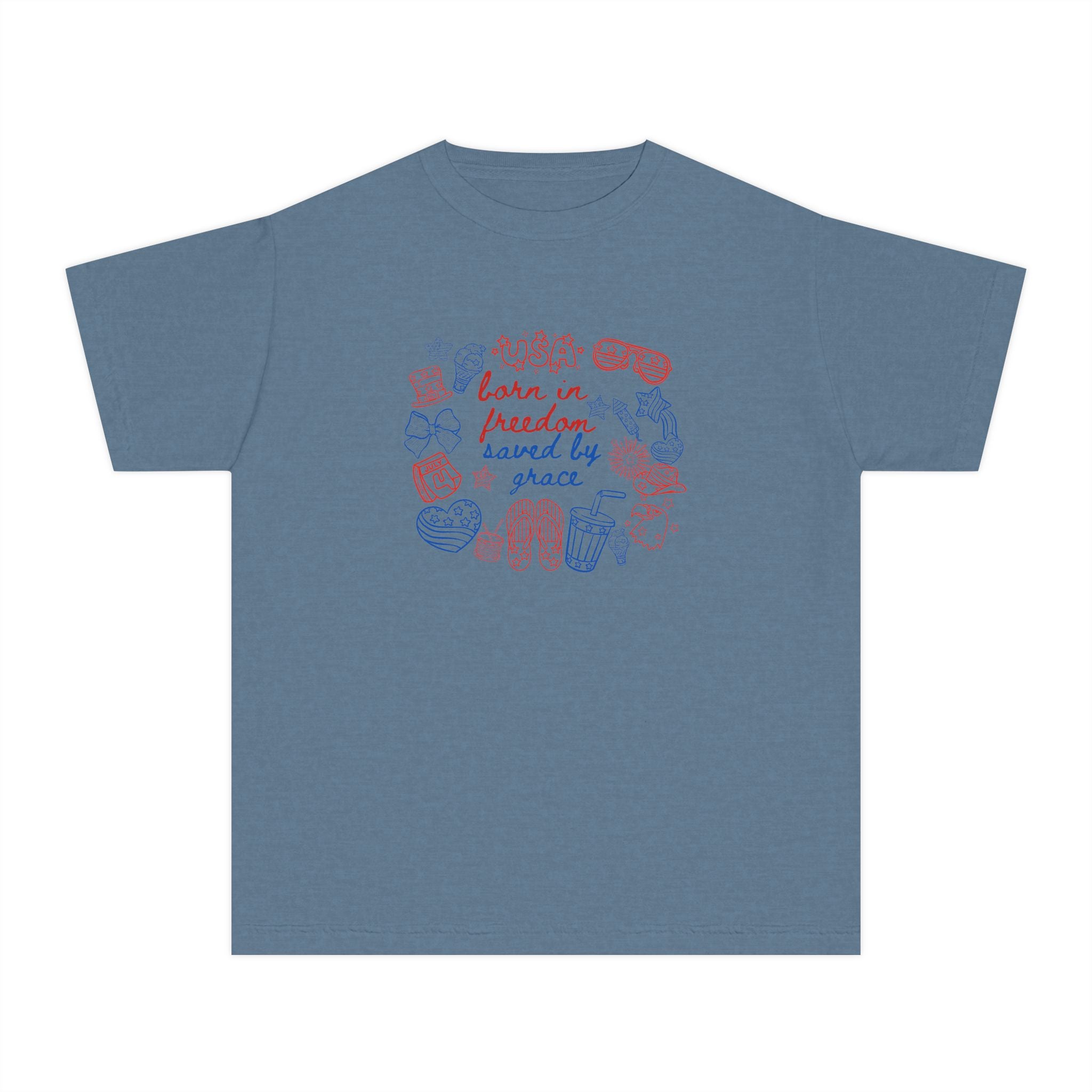 Kids T‑Shirt - "Born in Freedom, Raised by Peace" Retro Doodle Tee