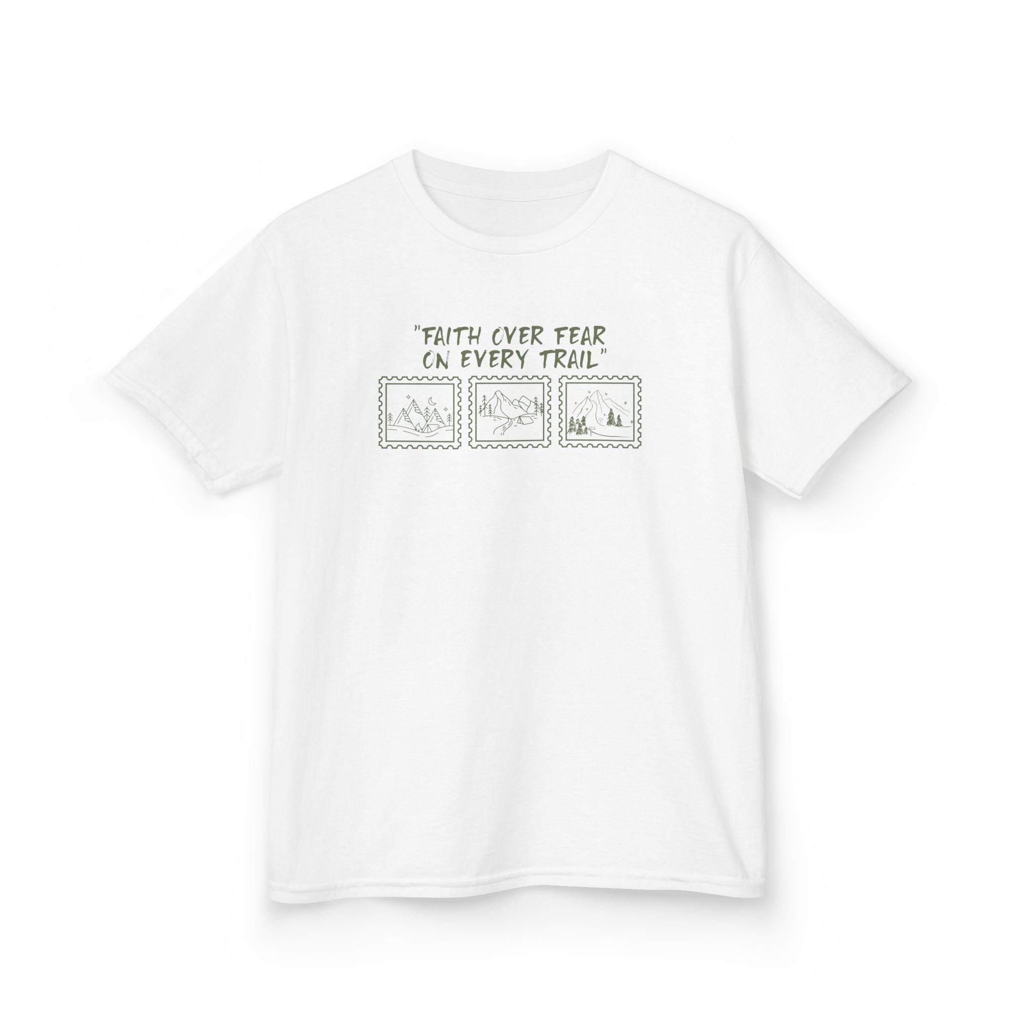 Kids Tee — "Faith Over Fear on Every Trail" Adventure Graphic Shirt