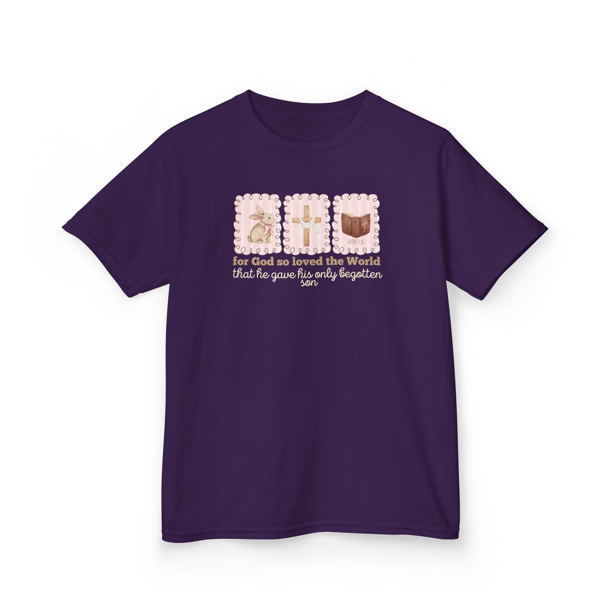 Kids Tee — 'For God So Loved the World' Cute Animal Cross Design