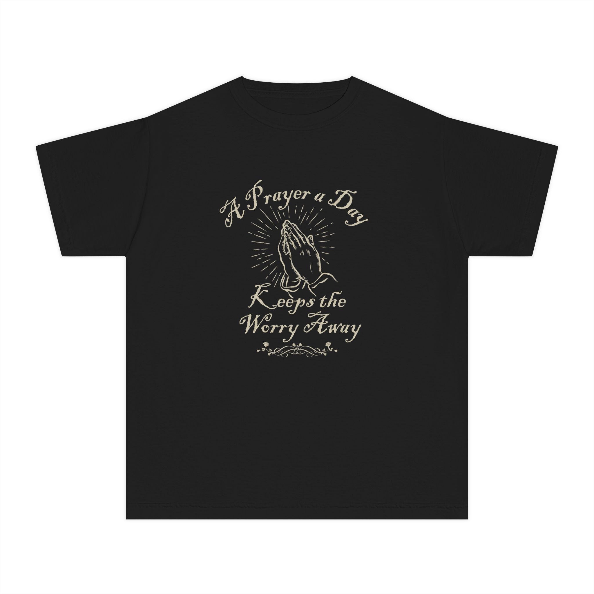 Youth Prayer Tee — “A Prayer a Day Keeps the Worry Away” Inspirational Kids T-Shirt
