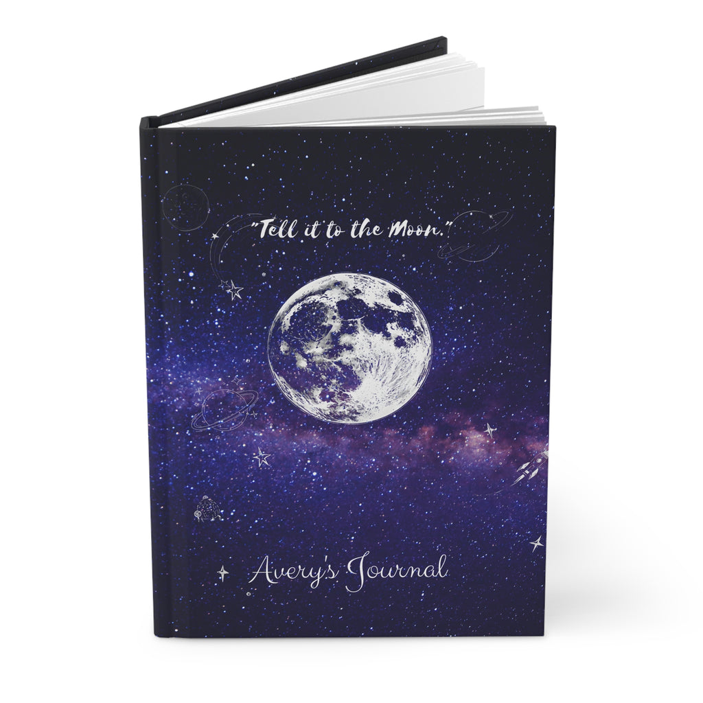 Purple Nebula -"Tell It to the Moon" Hardcover Journal — Personalized Moon & Galaxy Notebook