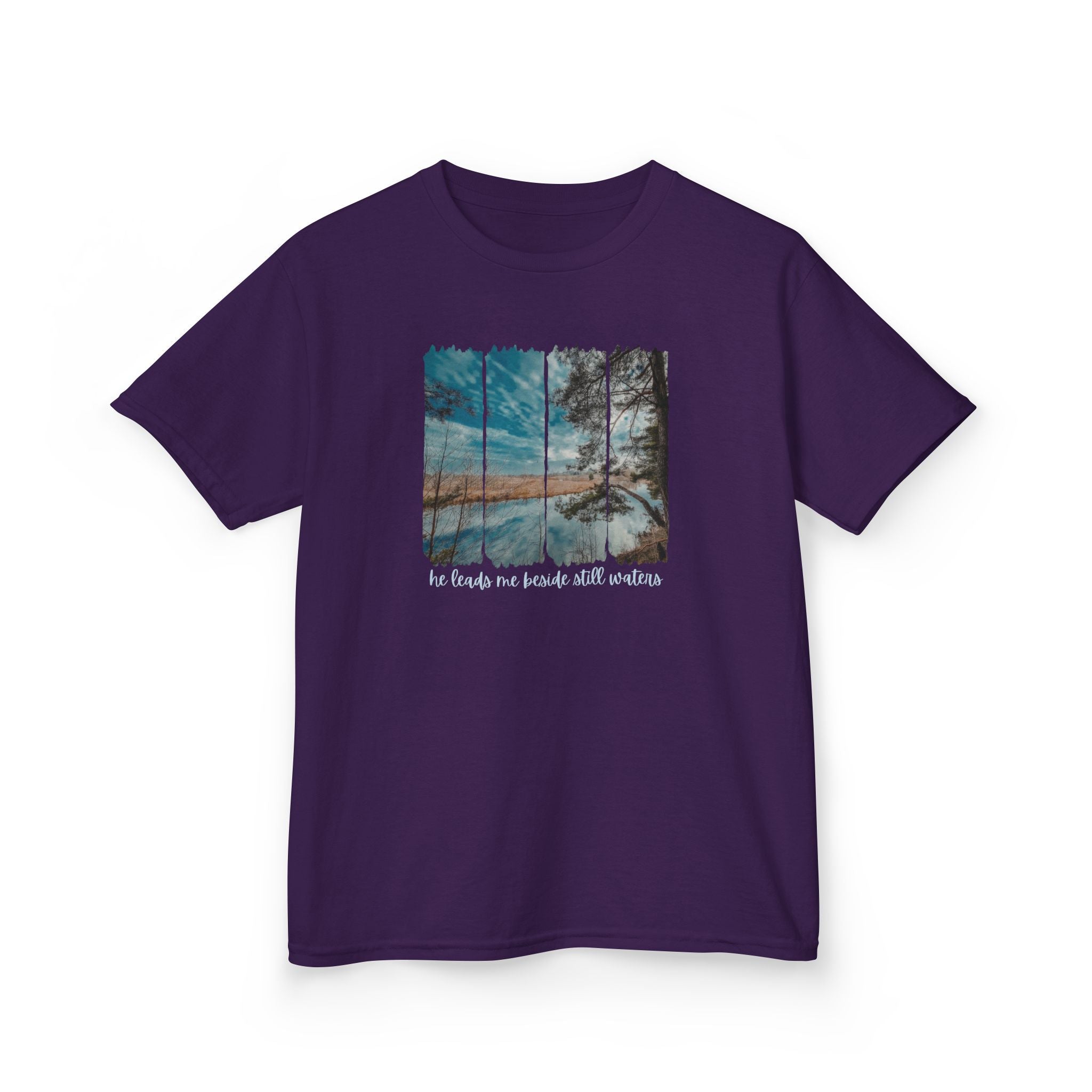 Kids Tee —"He leads me beside the still waters' Quote