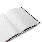 Open notebook with lined pages on a white background