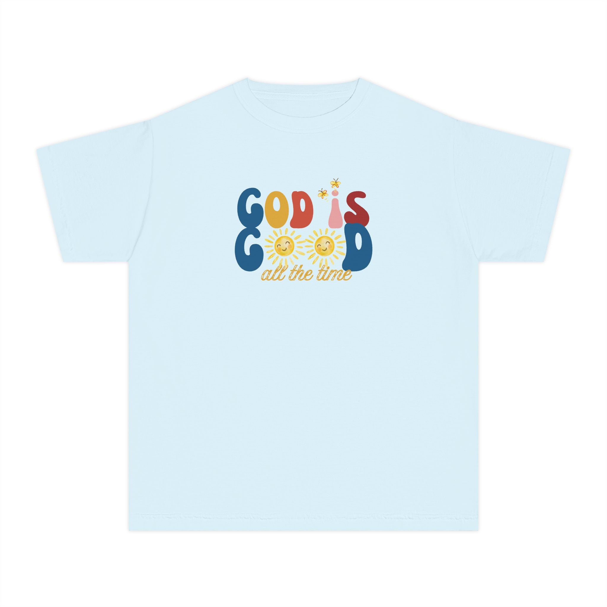 Youth T‑Shirt — "God is Good All the Time" Retro Sunflowers Kids Tee