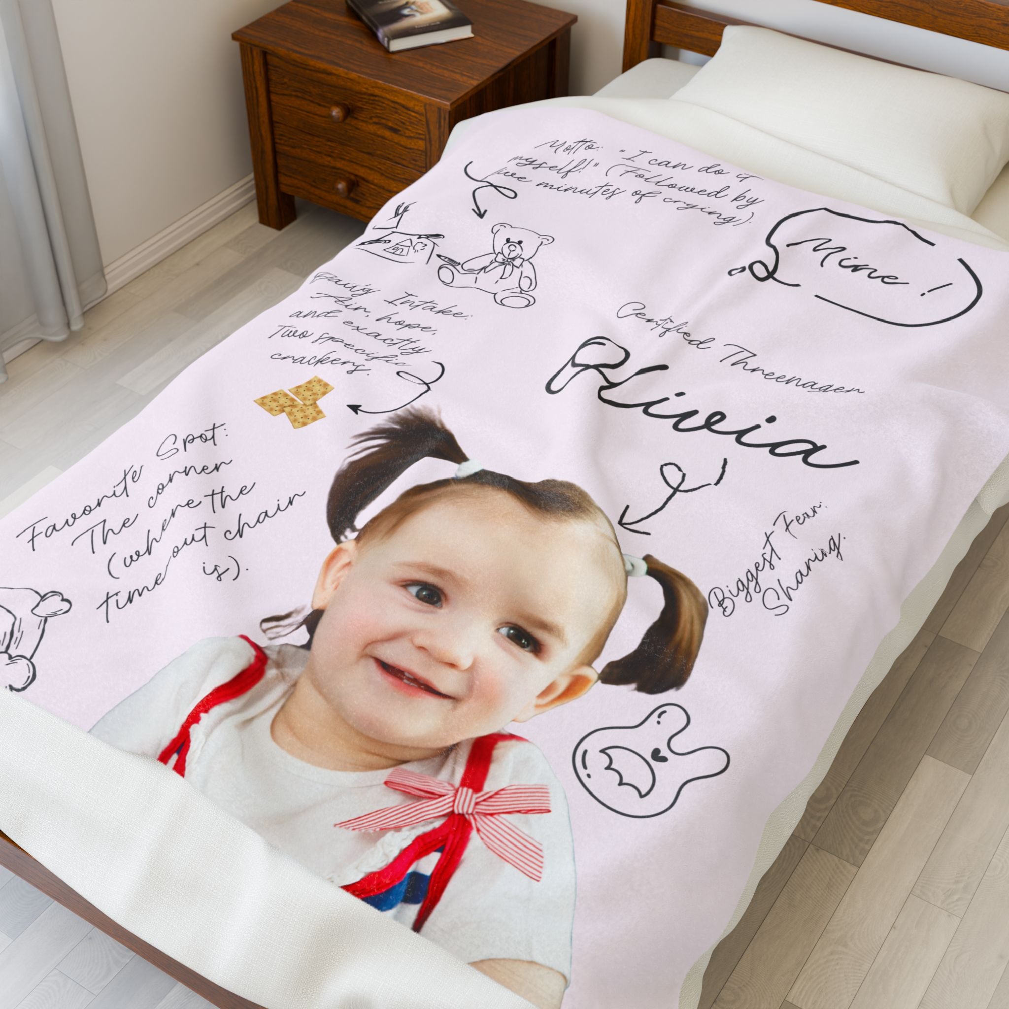 Personalized Photo Name Pink Toddler Personality Blanket