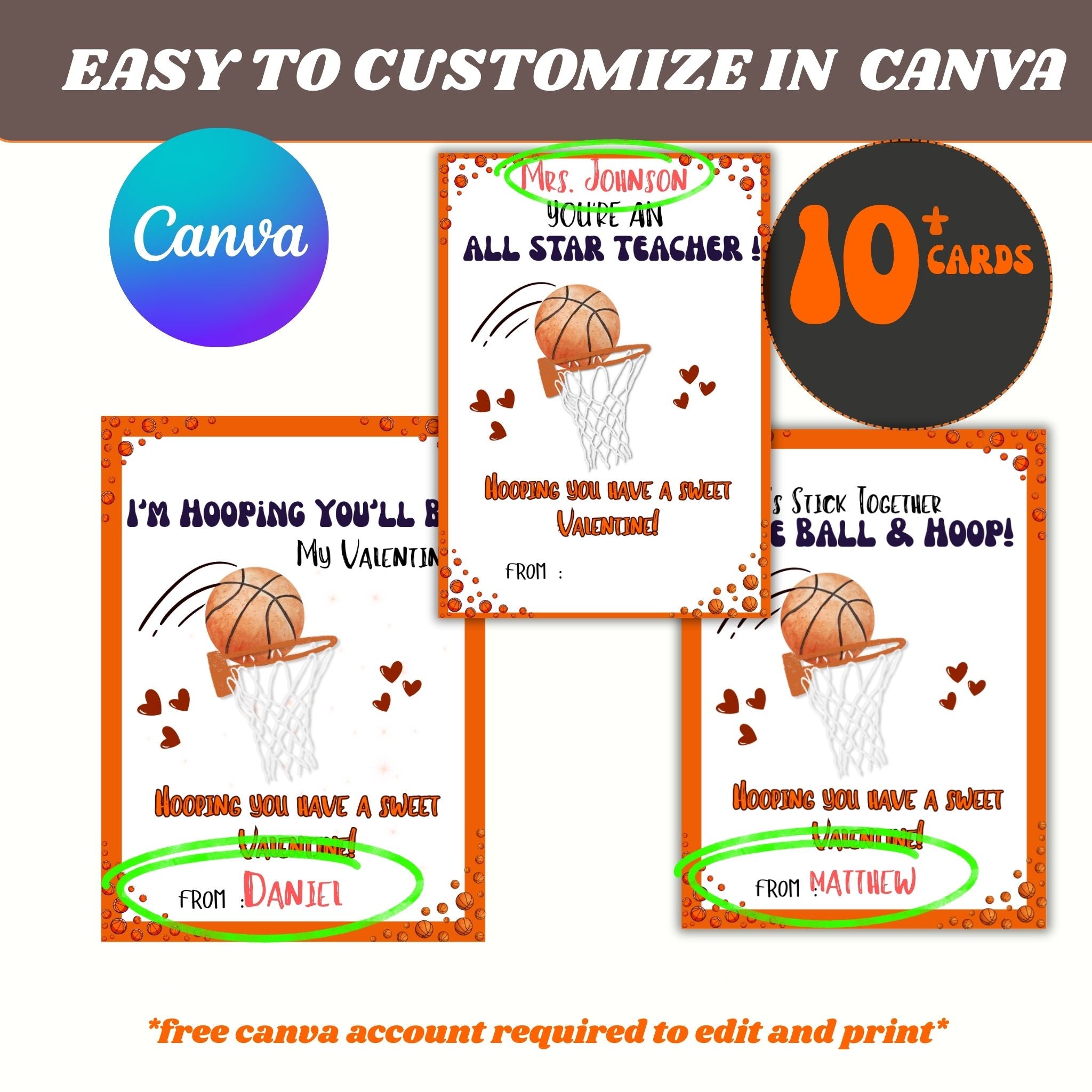 Printable Basketball Valentine Cards, Kids Classroom Valentines Day Card