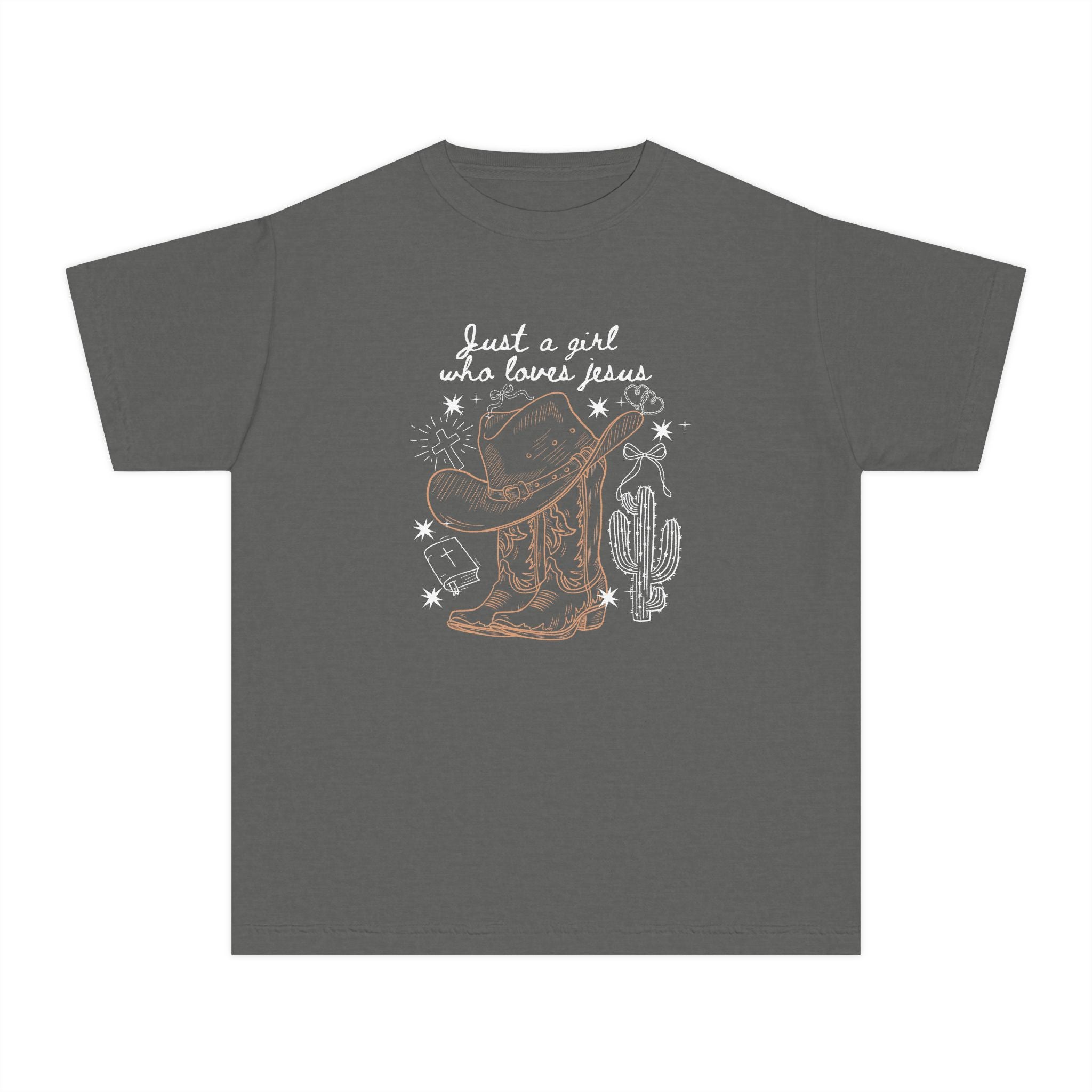 Youth Tee - 'Just a Girl Who Loves Jesus' Western Cowboy  Christian Shirt