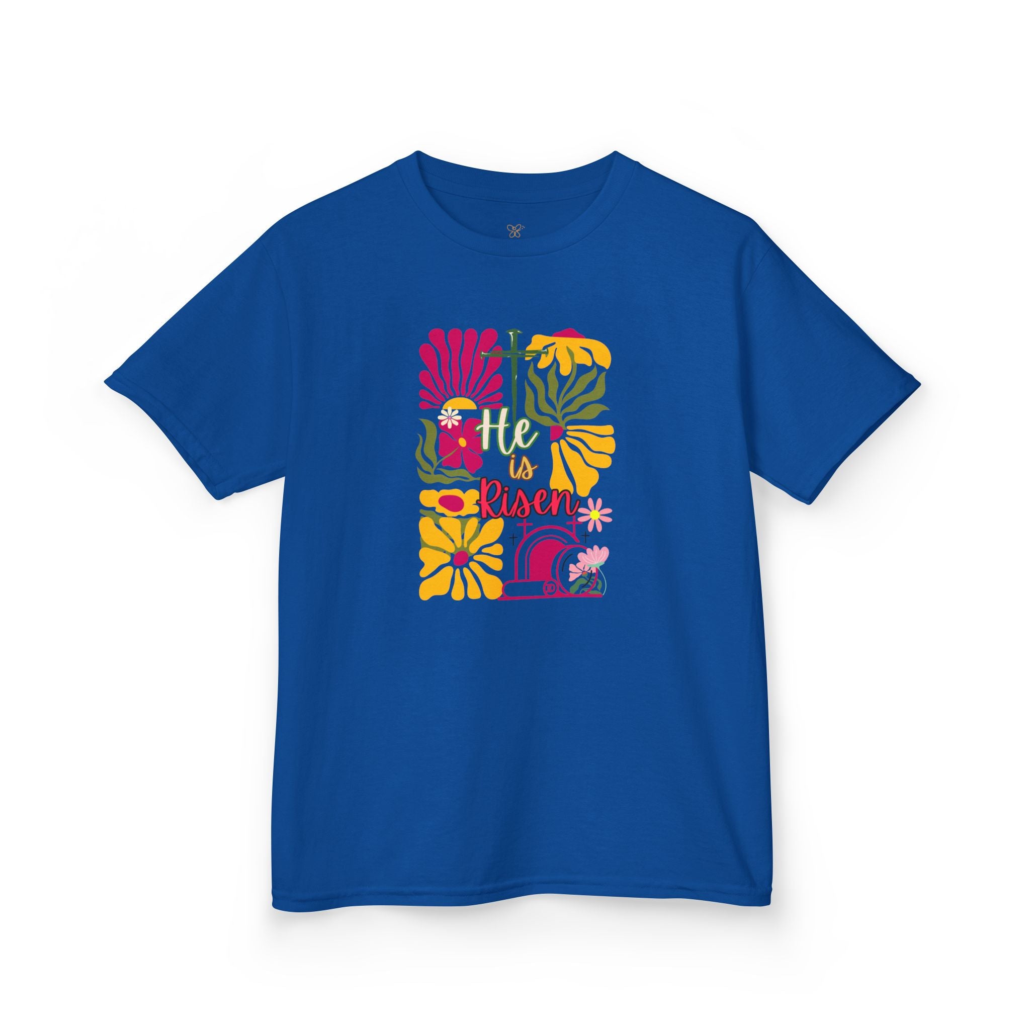 Kids Tee — "He Is Risen" Boho Floral Easter Shirt