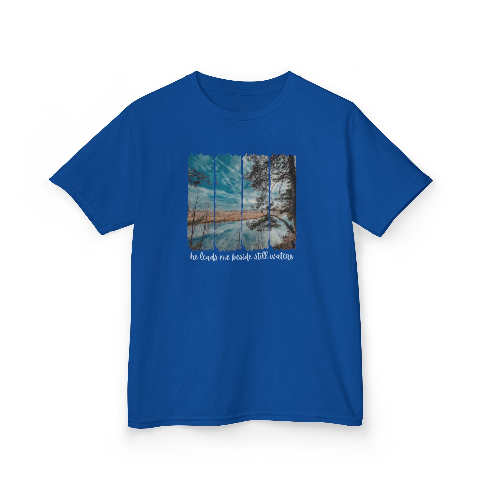 Kids Tee —"He leads me beside the still waters' Quote
