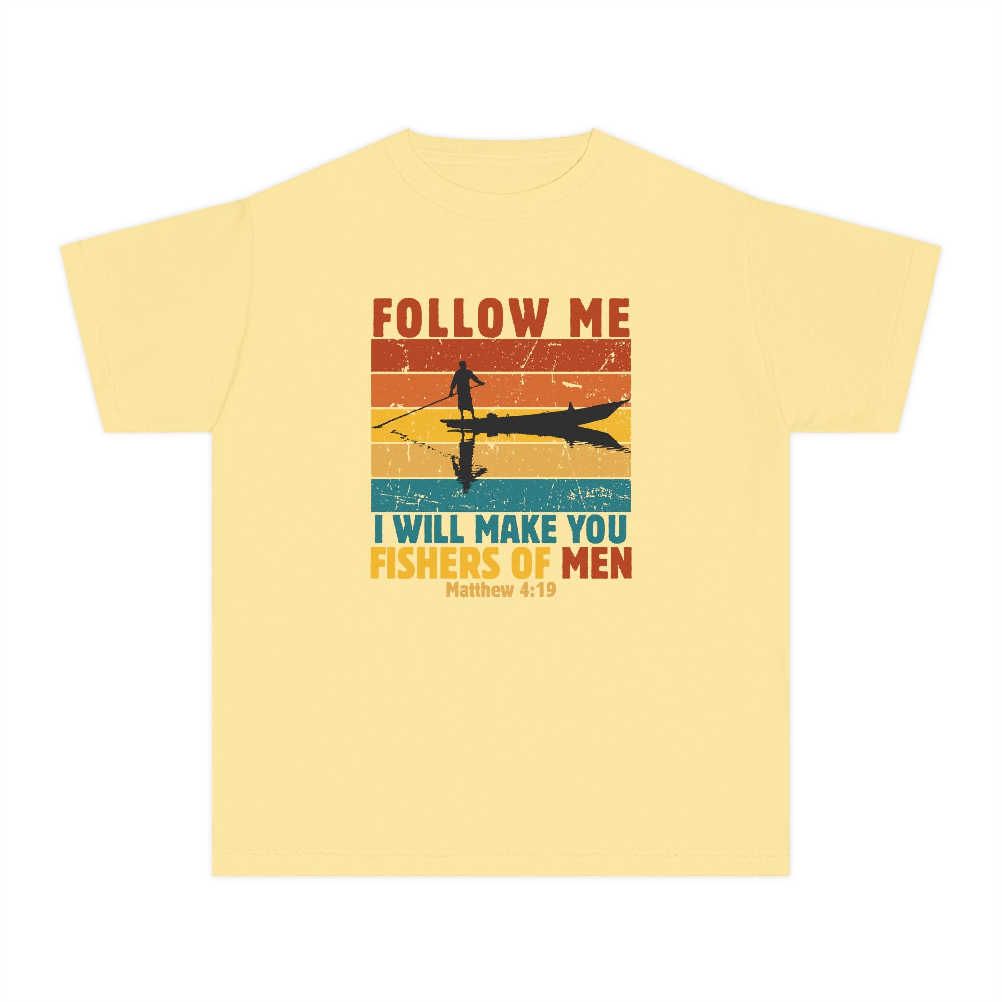 Youth Tee — "Follow Me: I Will Make You Fishers of Men" Christian Fishing Graphic