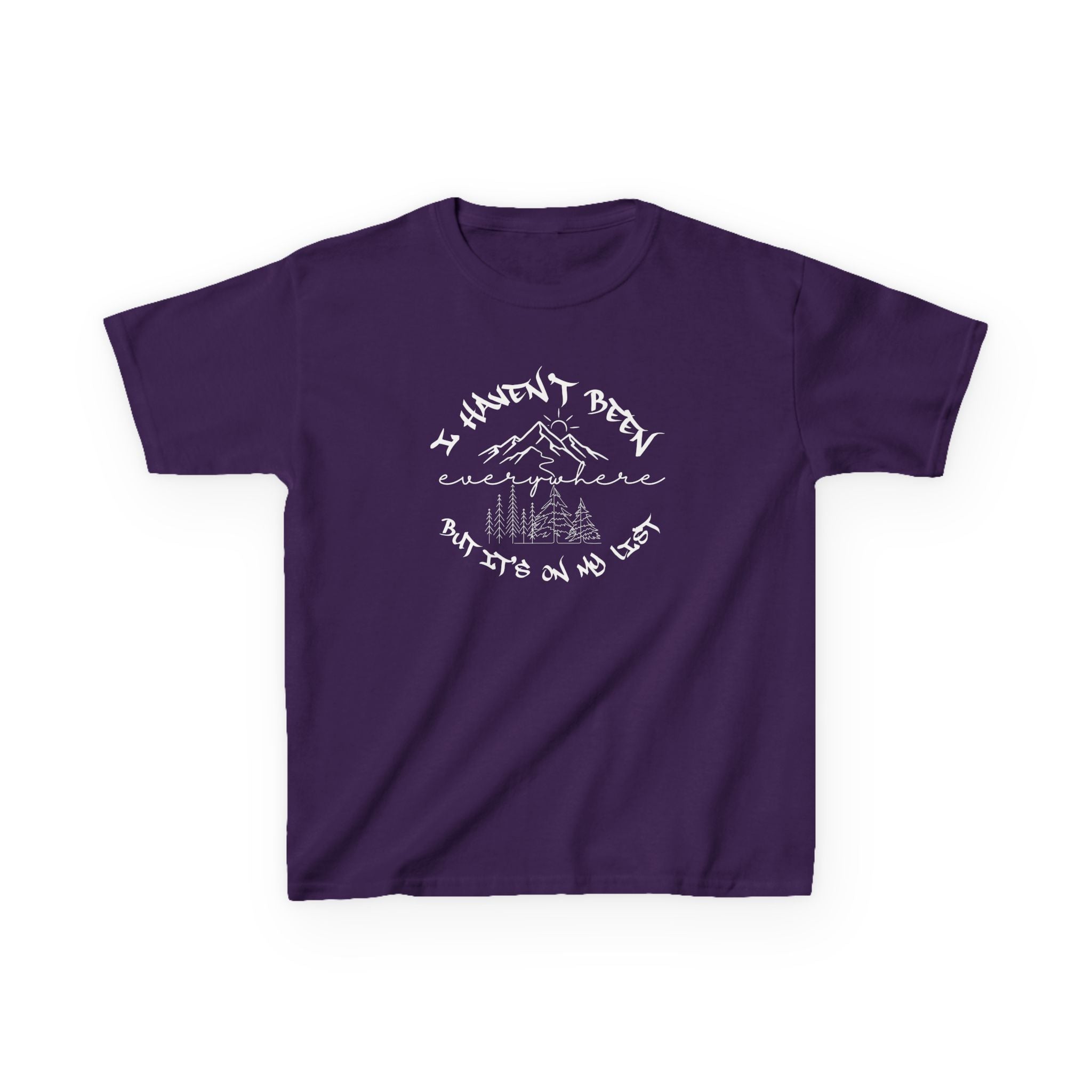 Kids Tee — "I Haven't Been Everywhere But It's On My List" Adventure Mountain Graphic
