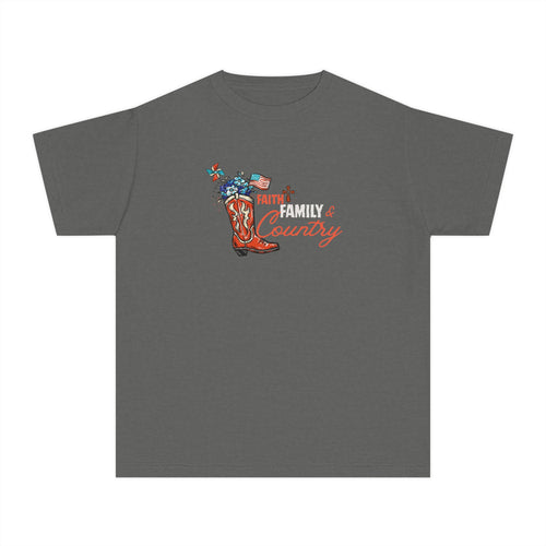 Youth Tee - 'Family & Country' Patriotic Cowboy Boots Graphic