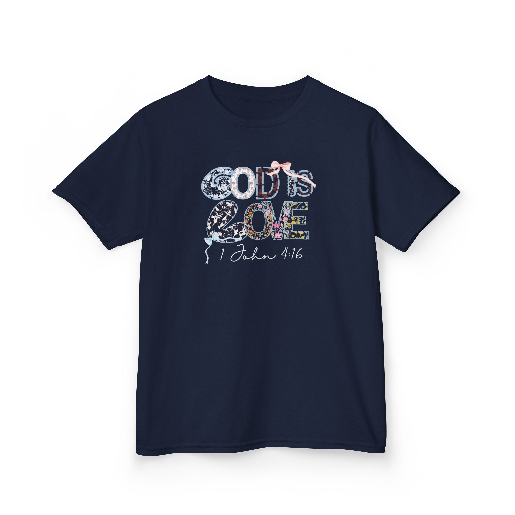 Kids T‑Shirt — "God Is Love" Floral 1 John 4:16 Christian Tee