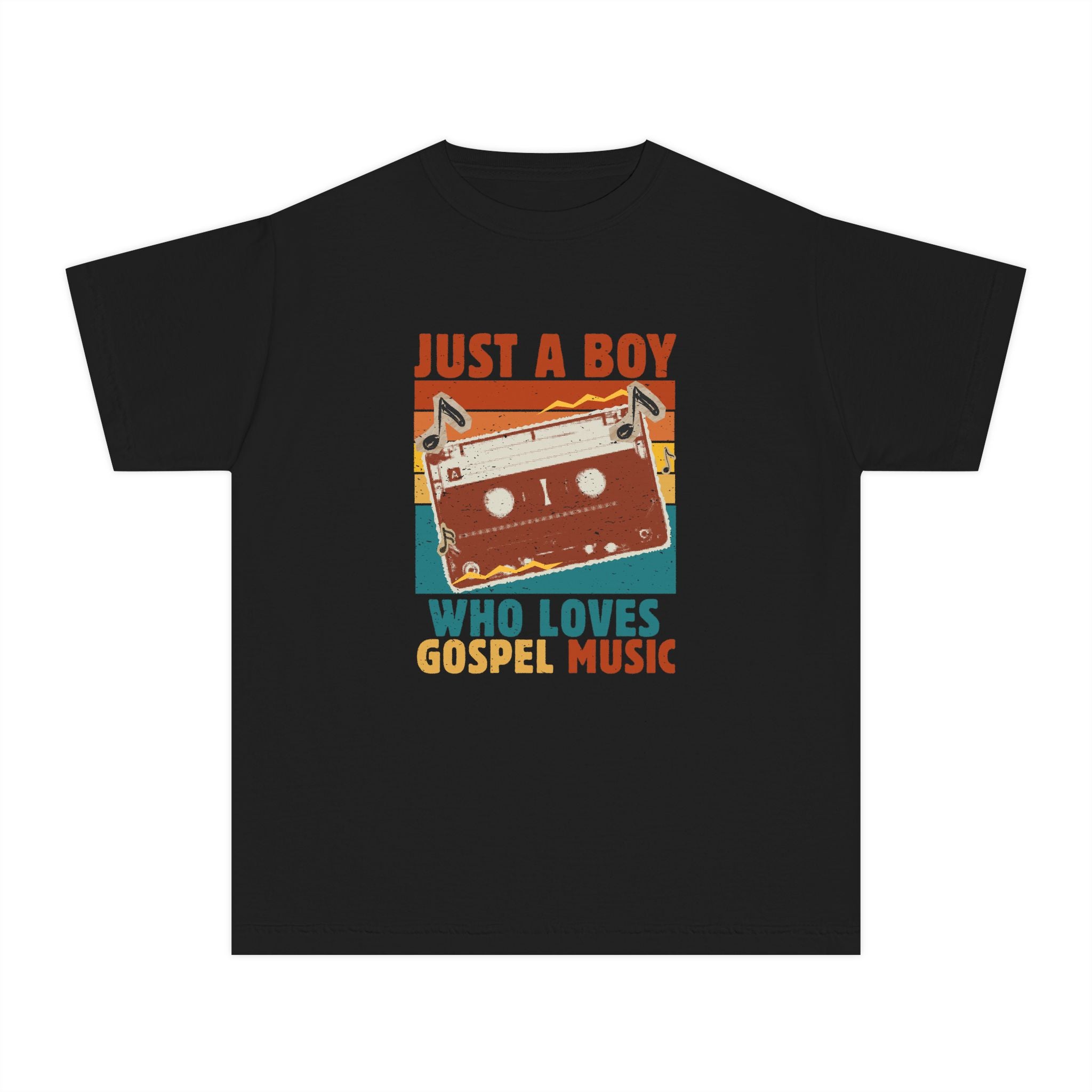 Youth Tee — "Just a Boy Who Loves Gospel Music" Retro Cassette Shirt