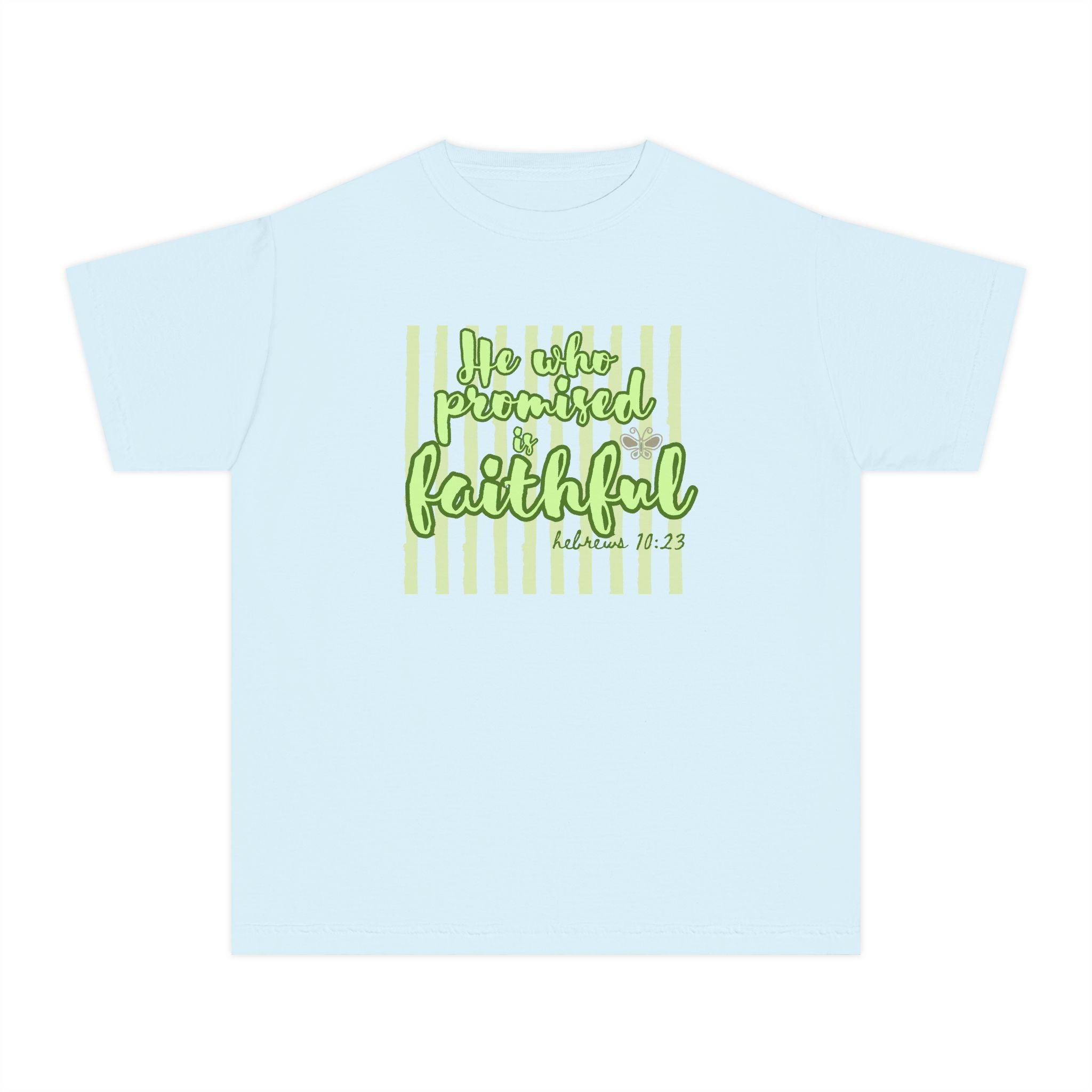 Youth Tee — "He Who Promised Is Faithful" Christian Kids Shirt
