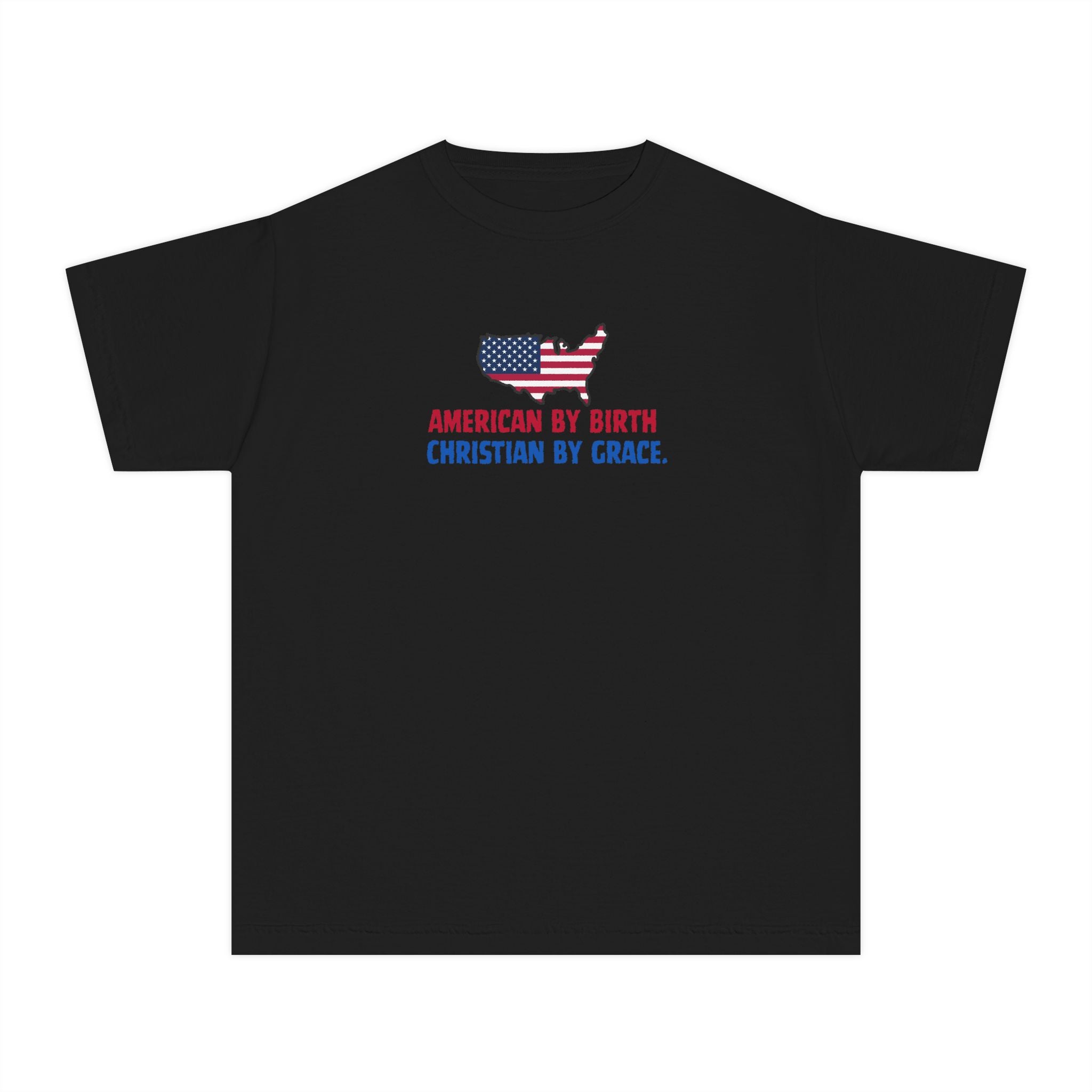 Youth Tee — "American by Birth, Christian by Grace" Flag Design