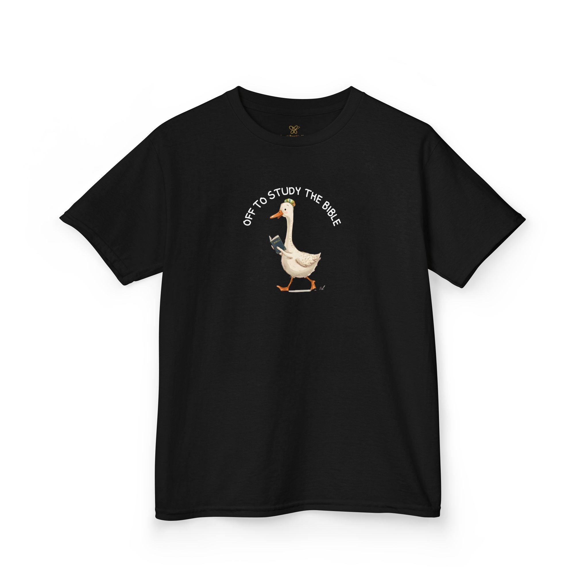 Kids T-Shirt - "Off to Study the Bible" Cute Goose Christian Tee for Sunday School & Church