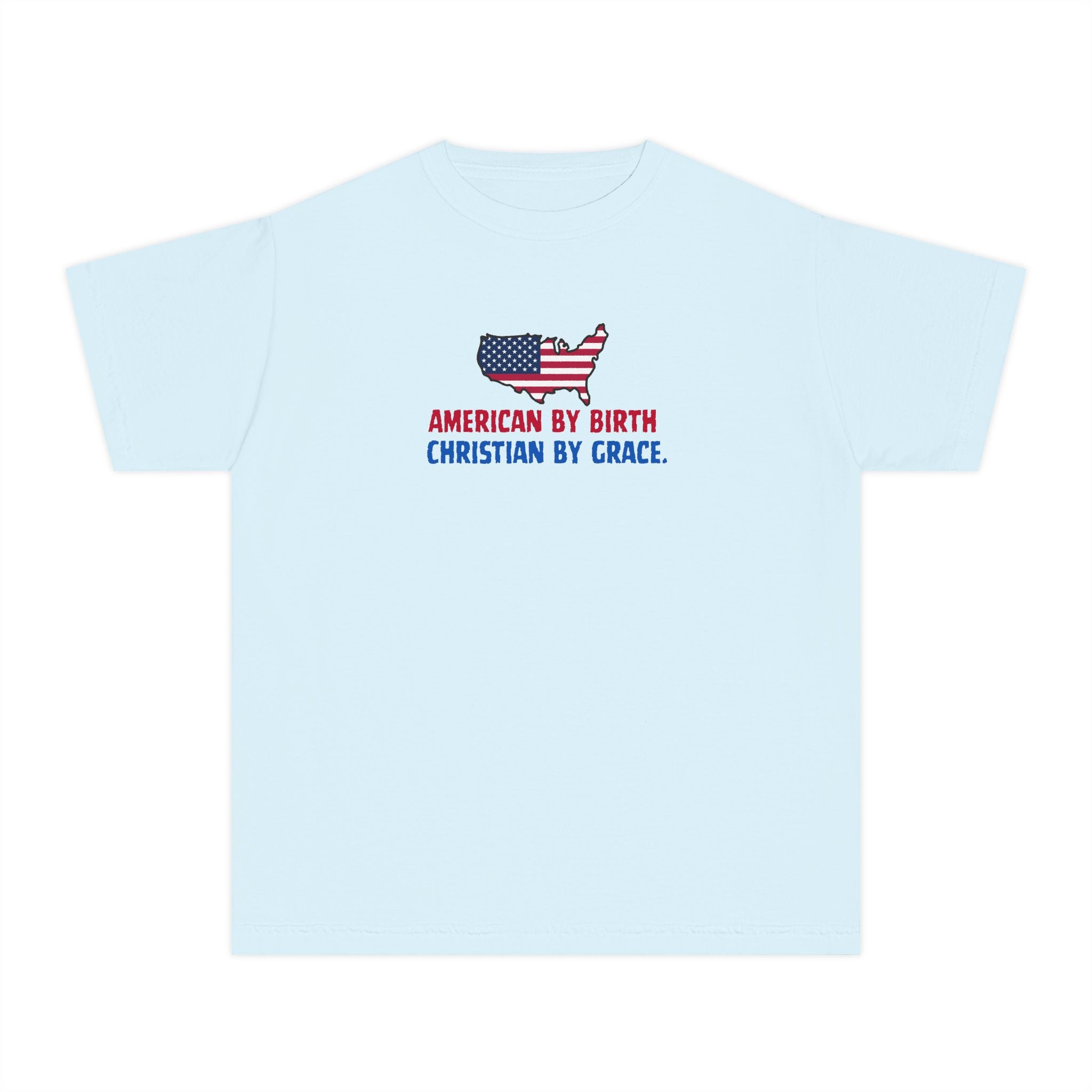 Youth Tee — "American by Birth, Christian by Grace" Flag Design