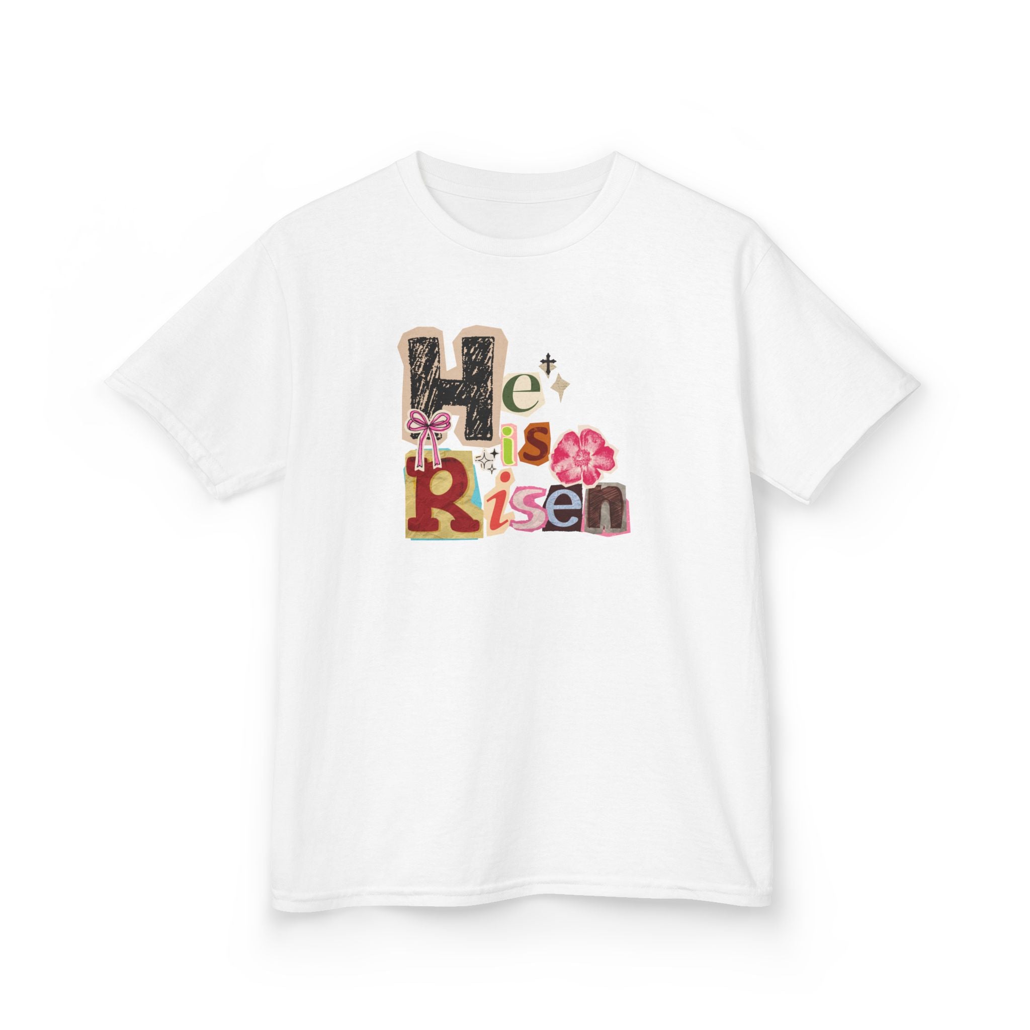Kids Tee — "He Is Risen" Floral Easter Design