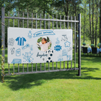 Soccer Birthday Photo Banner, Vinyl Banner | Custom Name, Blue Doodle Sports Theme