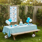 Soccer Birthday Photo Banner, Vinyl Banner | Custom Name, Blue Doodle Sports Theme