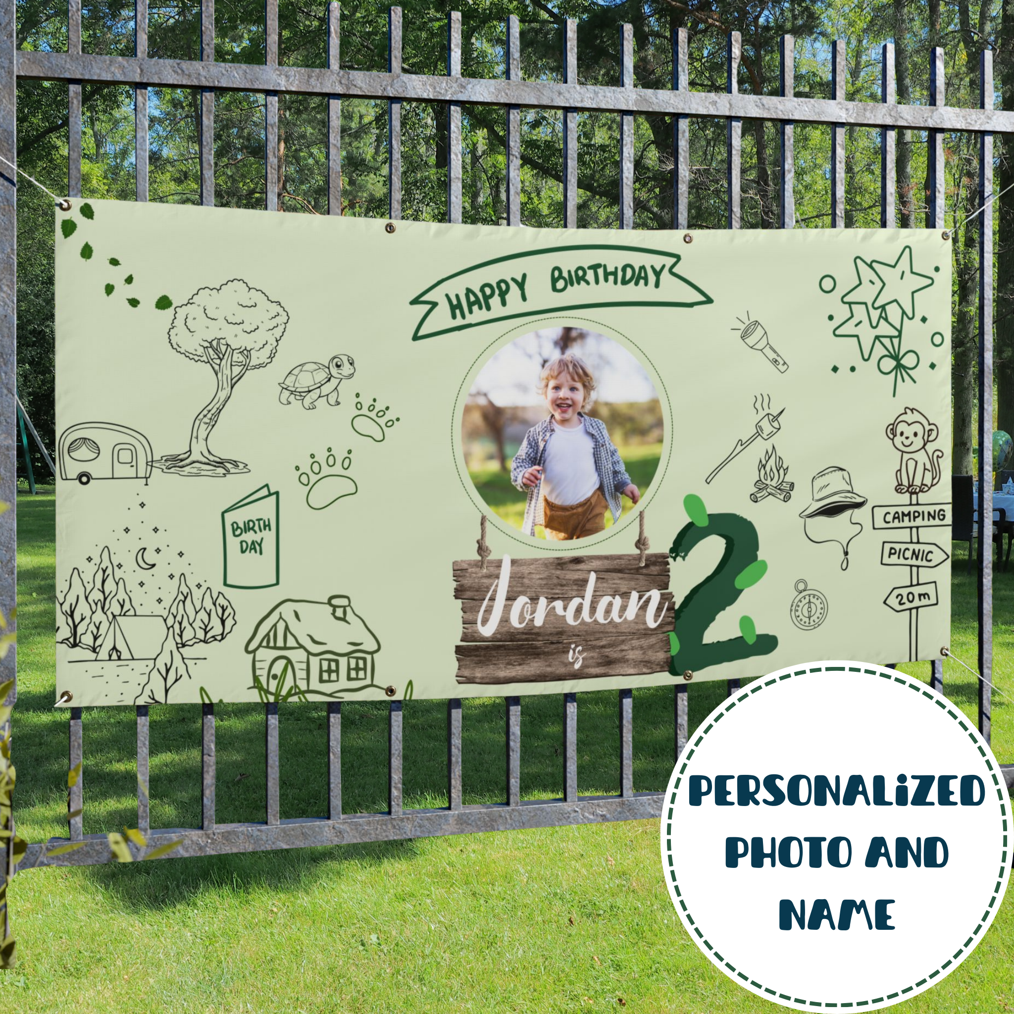 Custom Camping Party Banner | Custom Kids Outdoor Adventure