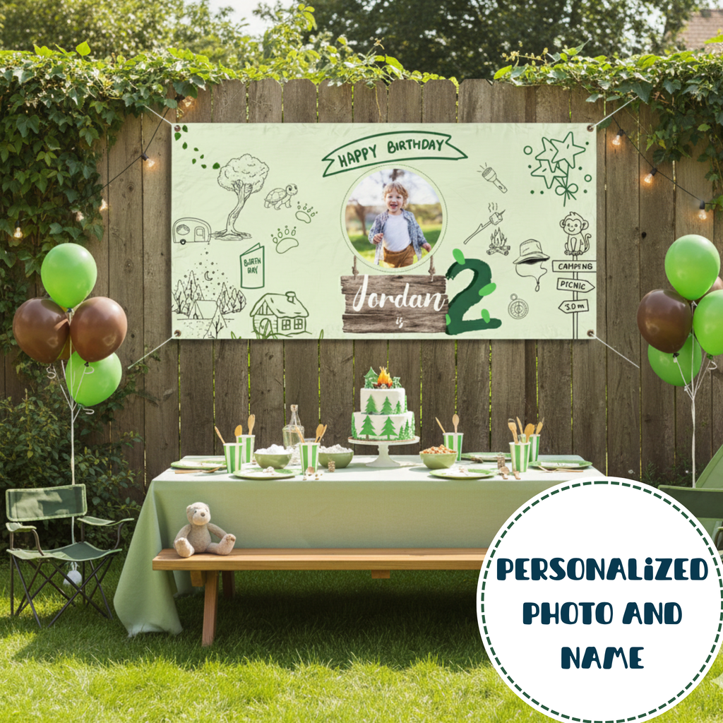 Custom Camping Party Banner | Custom Kids Outdoor Adventure