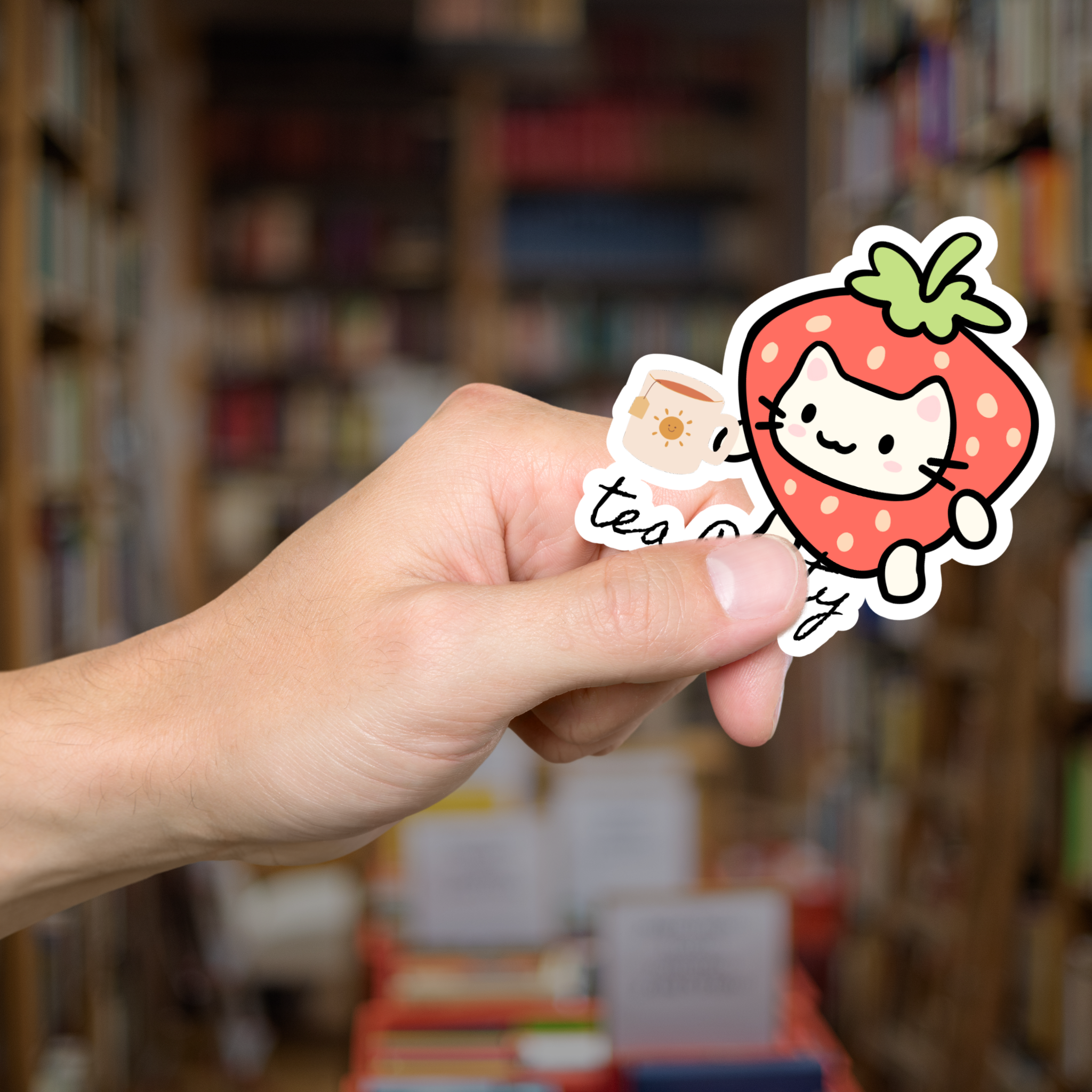 Strawberry Cat Teaparty Kiss-Cut Stickers