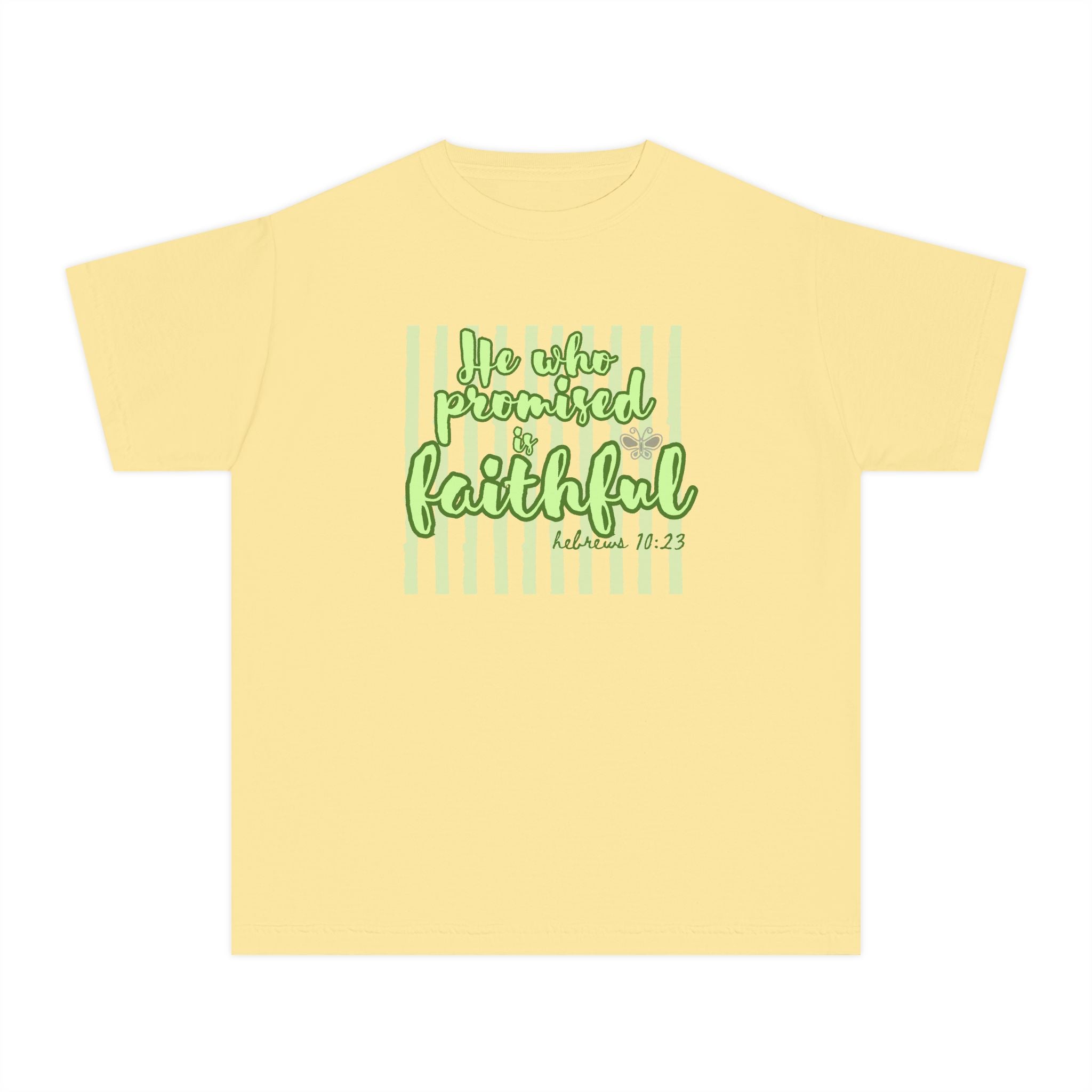Youth Tee — "He Who Promised Is Faithful" Christian Kids Shirt