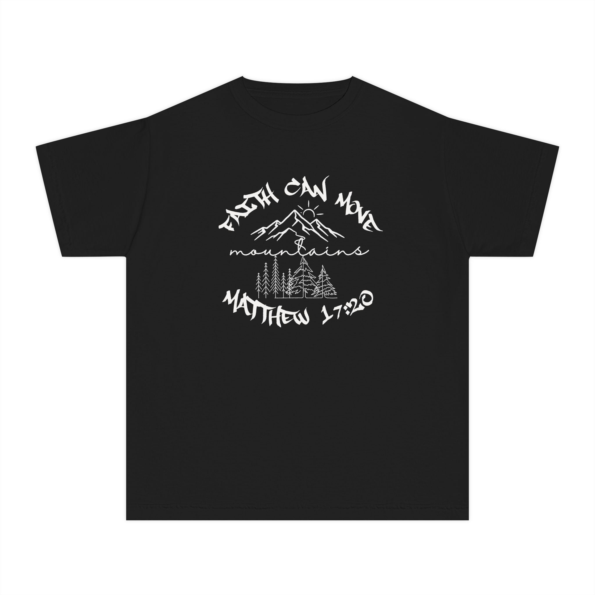 Youth Faith Mountains T‑Shirt — "Faith Can Move Mountains" (Matthew 17:20)
