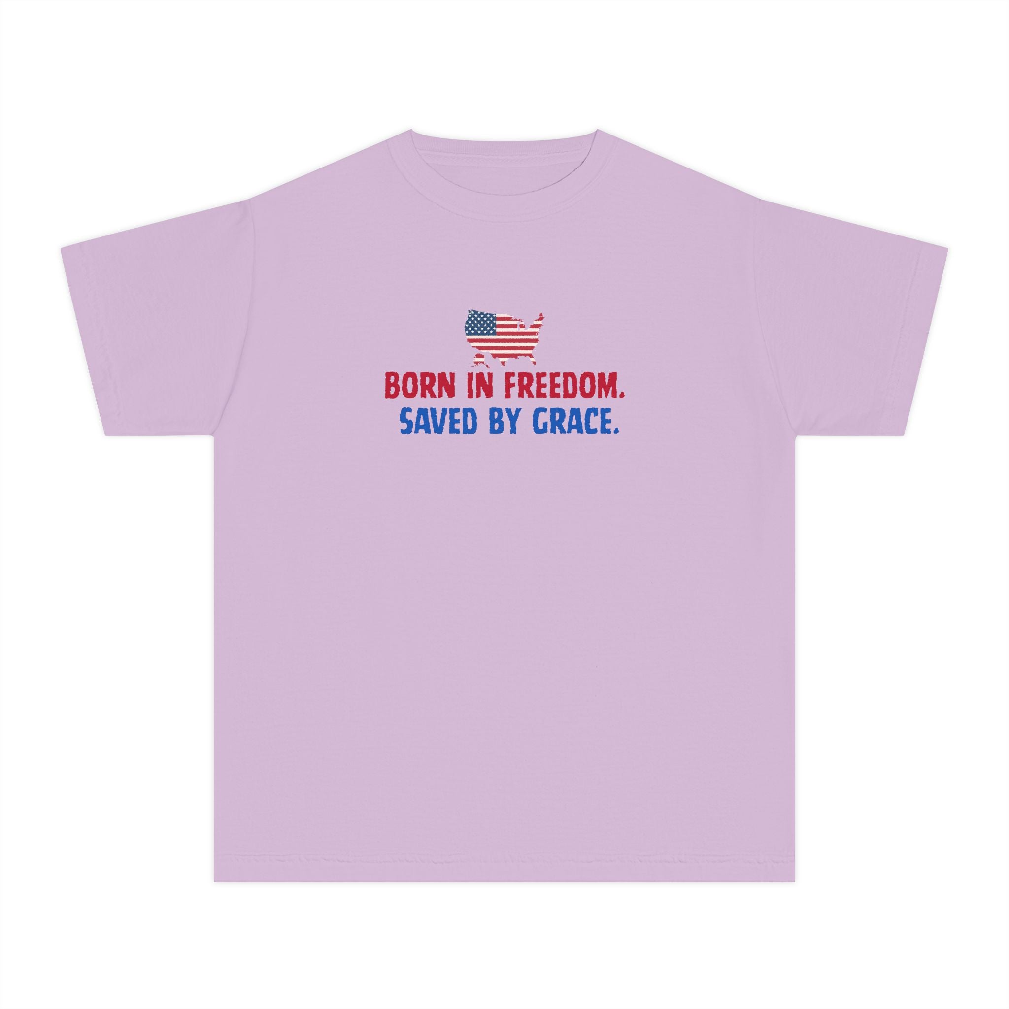 Youth Tee — "Born in freedom, saved by grace" Flag Design