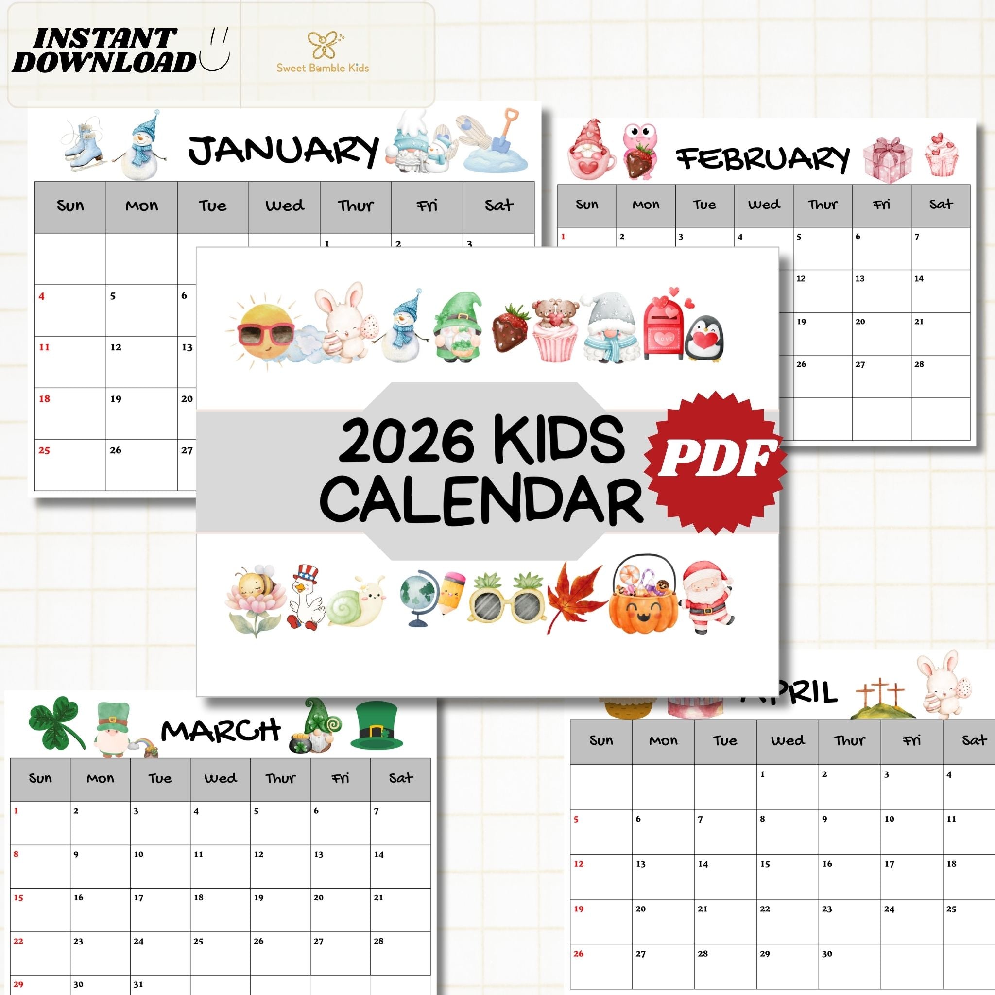 2026 Printable Calendar for Kids