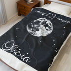 Personalized Moon & Stars Birthday Velveteen Plush Blanket || Custom Teen Birthday Gift