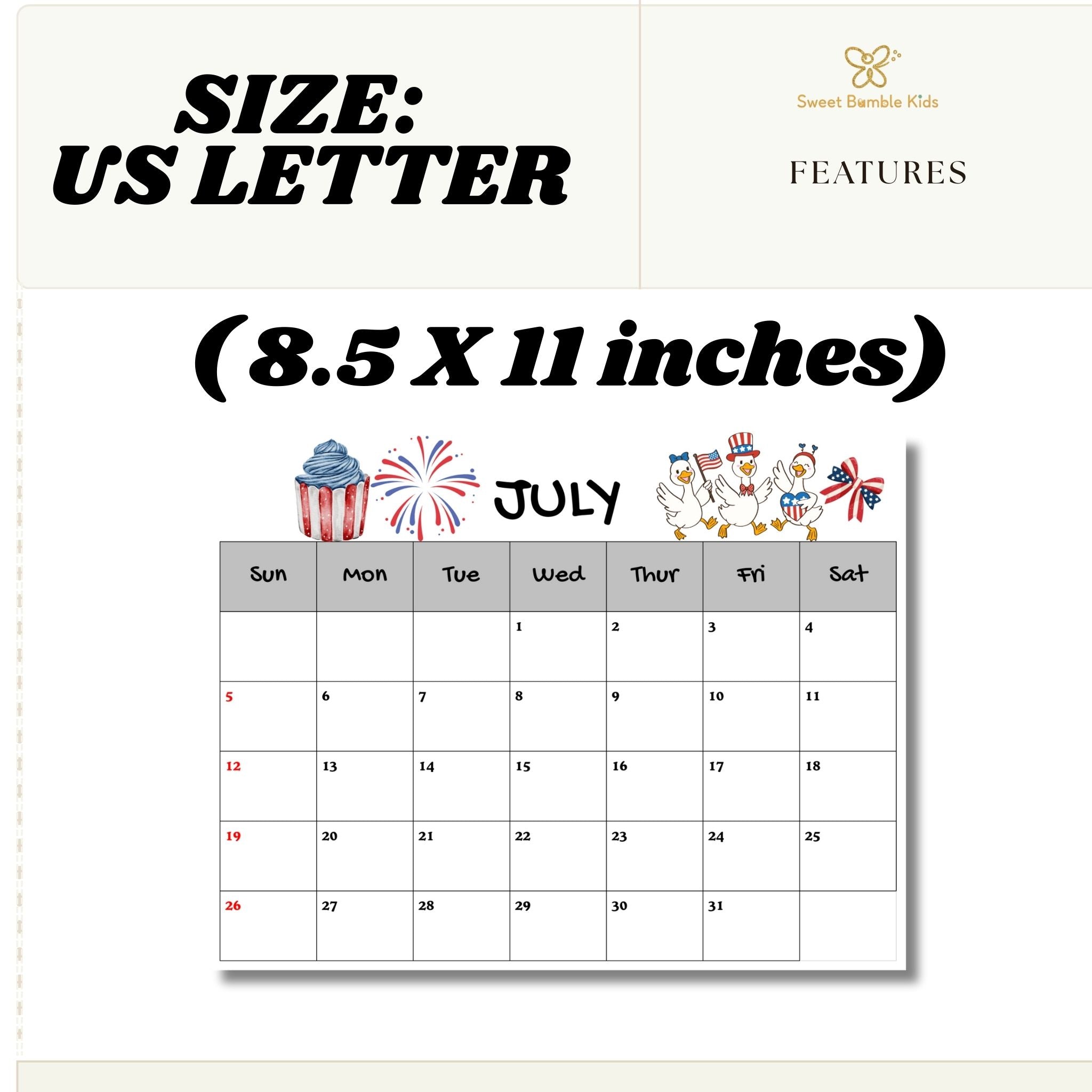 2026 Printable Calendar for Kids