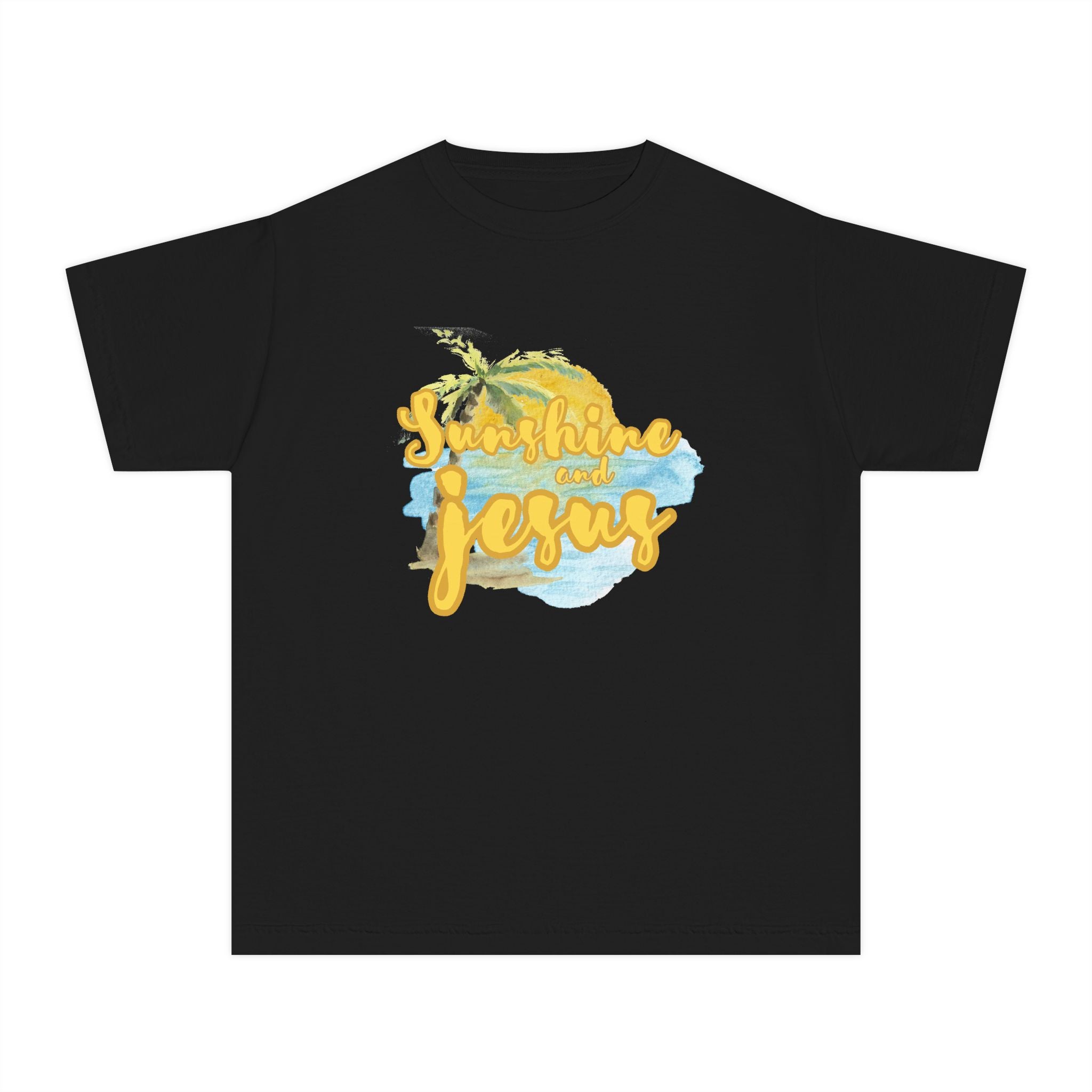 Youth Tee — Sunshine and Jesus Palm Tree Christian Graphic Shirt