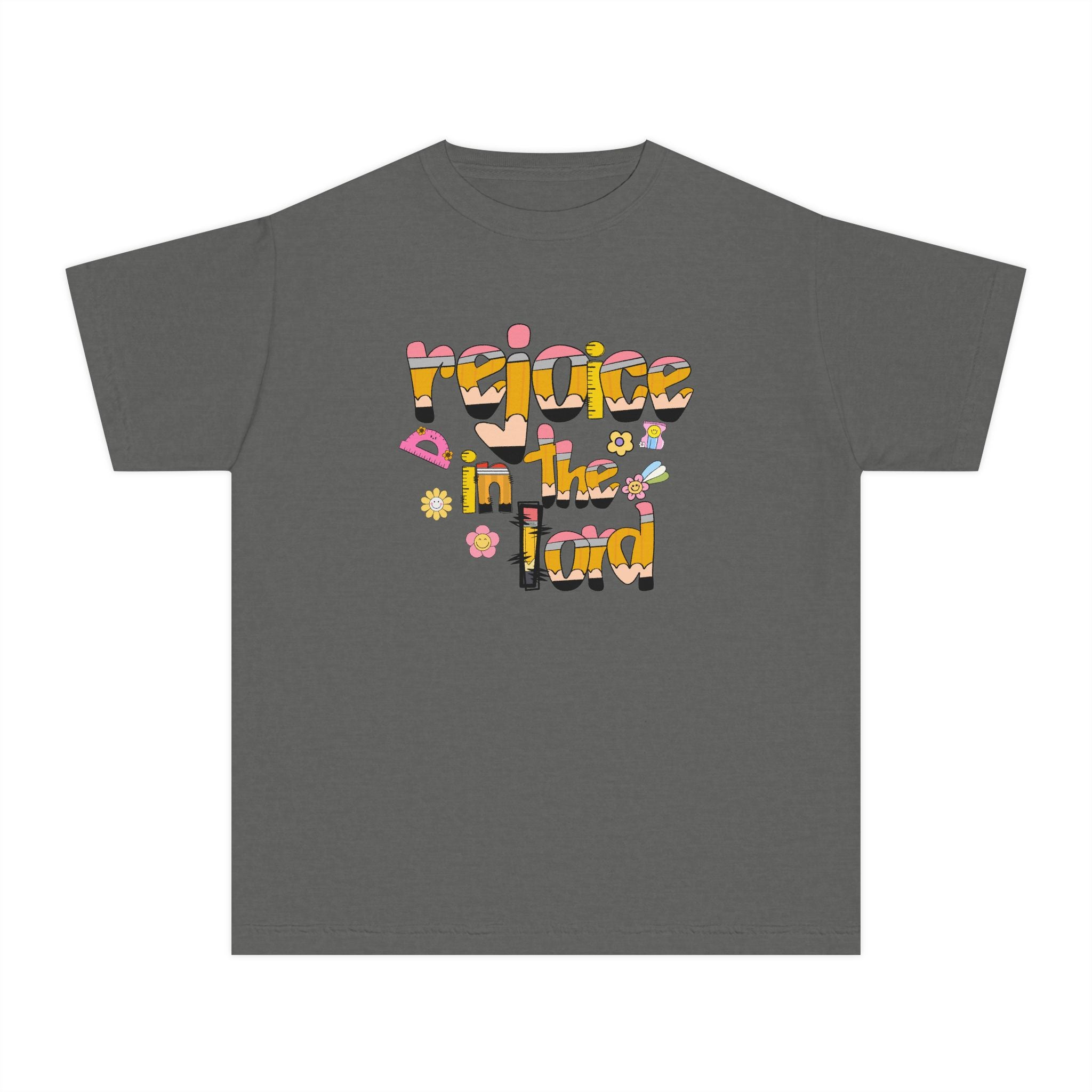 Rejoice in the Lord - Preppy pencil alphabet christian tee