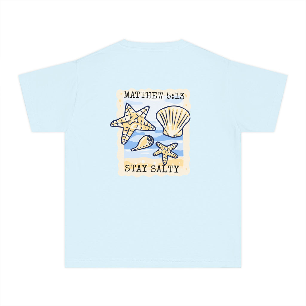 Youth Tee — "Stay Salty" Sea Shells Matthew 5:13 Christian Beach Shirt