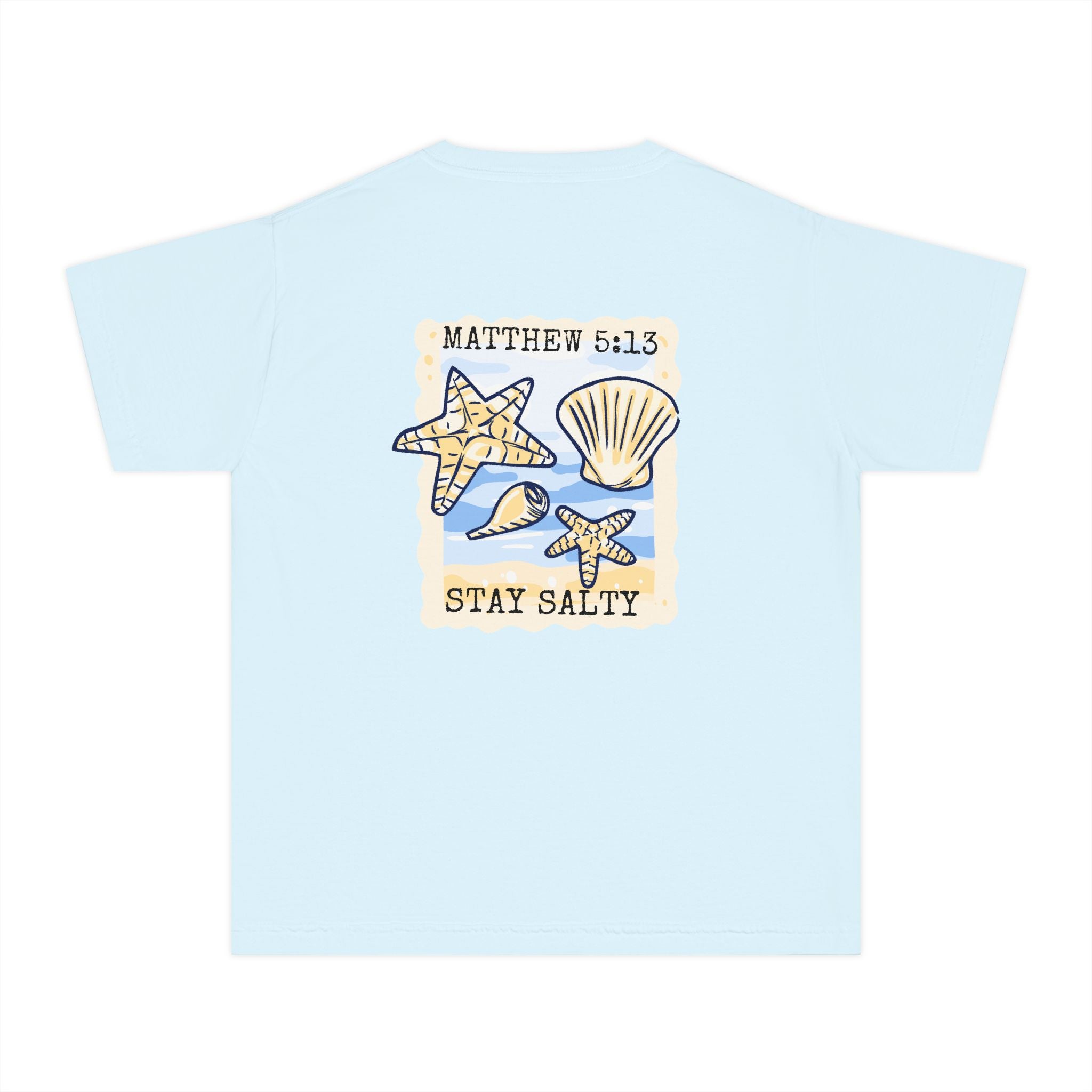 Youth Tee — "Stay Salty" Sea Shells Matthew 5:13 Christian Beach Shirt
