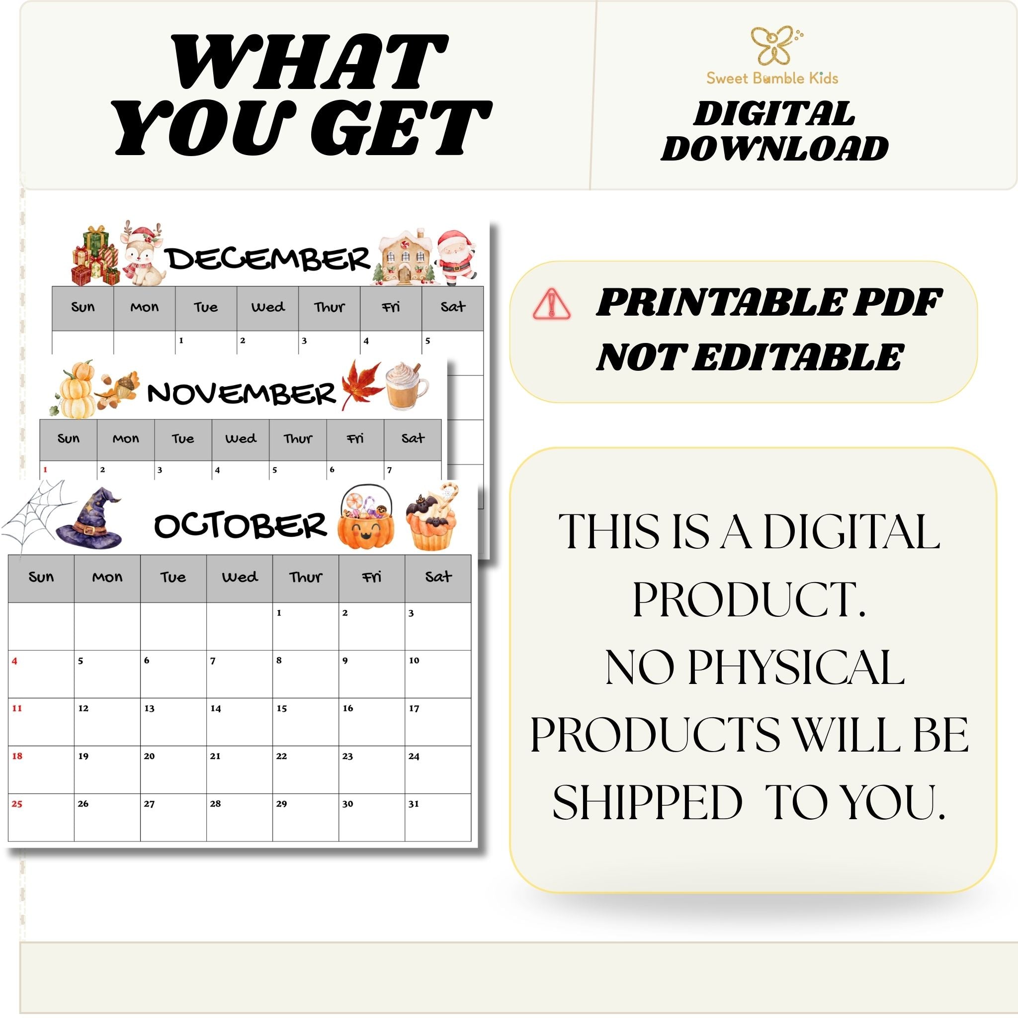 2026 Printable Calendar for Kids