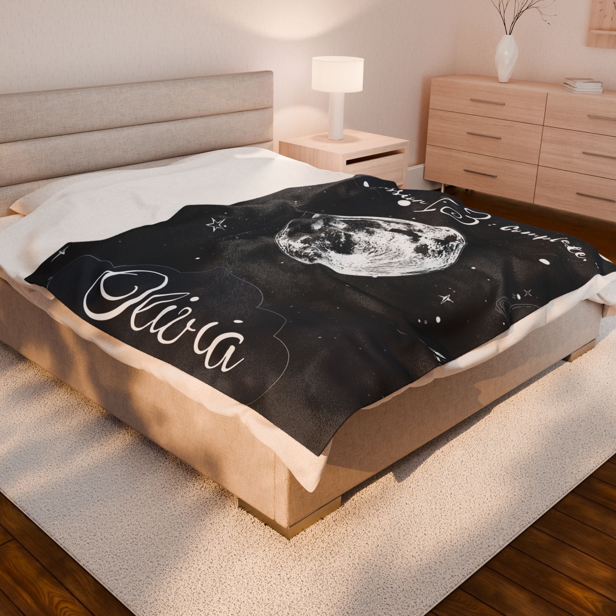 Personalized Moon & Stars Birthday Velveteen Plush Blanket || Custom Teen Birthday Gift