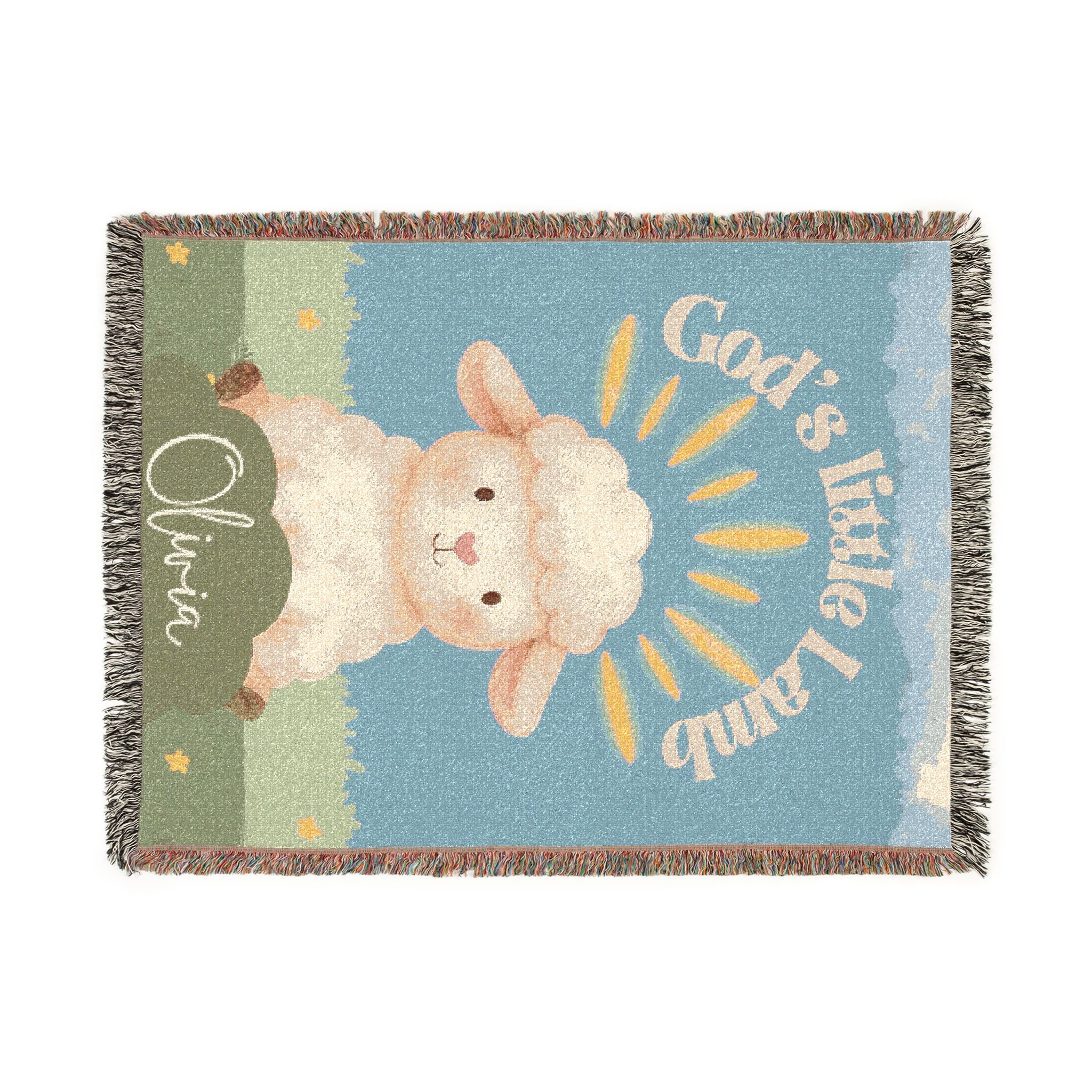God's Little Lamb Woven Blanket | Lamb Nursery Throw, Personalized Name Option