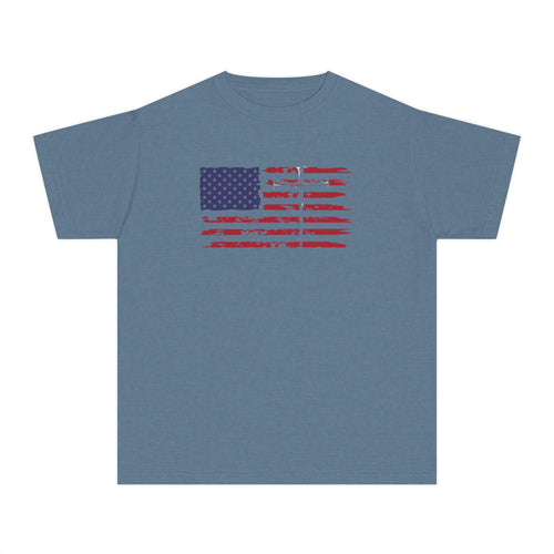 Youth T-Shirt — Distressed American Flag Graphic (Patriotic 4th of July)